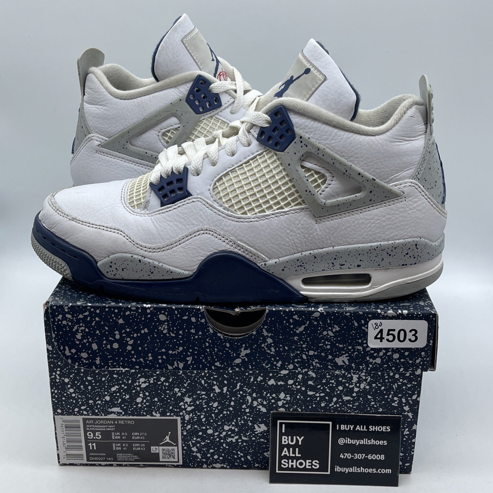 Size 9.5 - Jordan 4 Retro Mid Midnight Navy White Leather (DH6927-140)