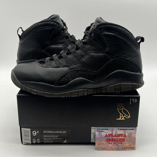 Size 9.5 - OVO x Air Jordan 10 Retro Black Leather (819955-030)