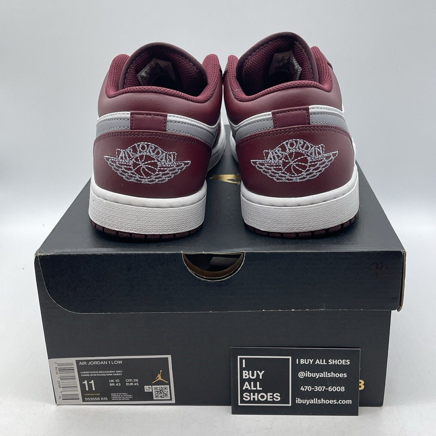 Size 11 - Jordan 1 Low Cherrywood Red Burgundy White Leather (553558-615)