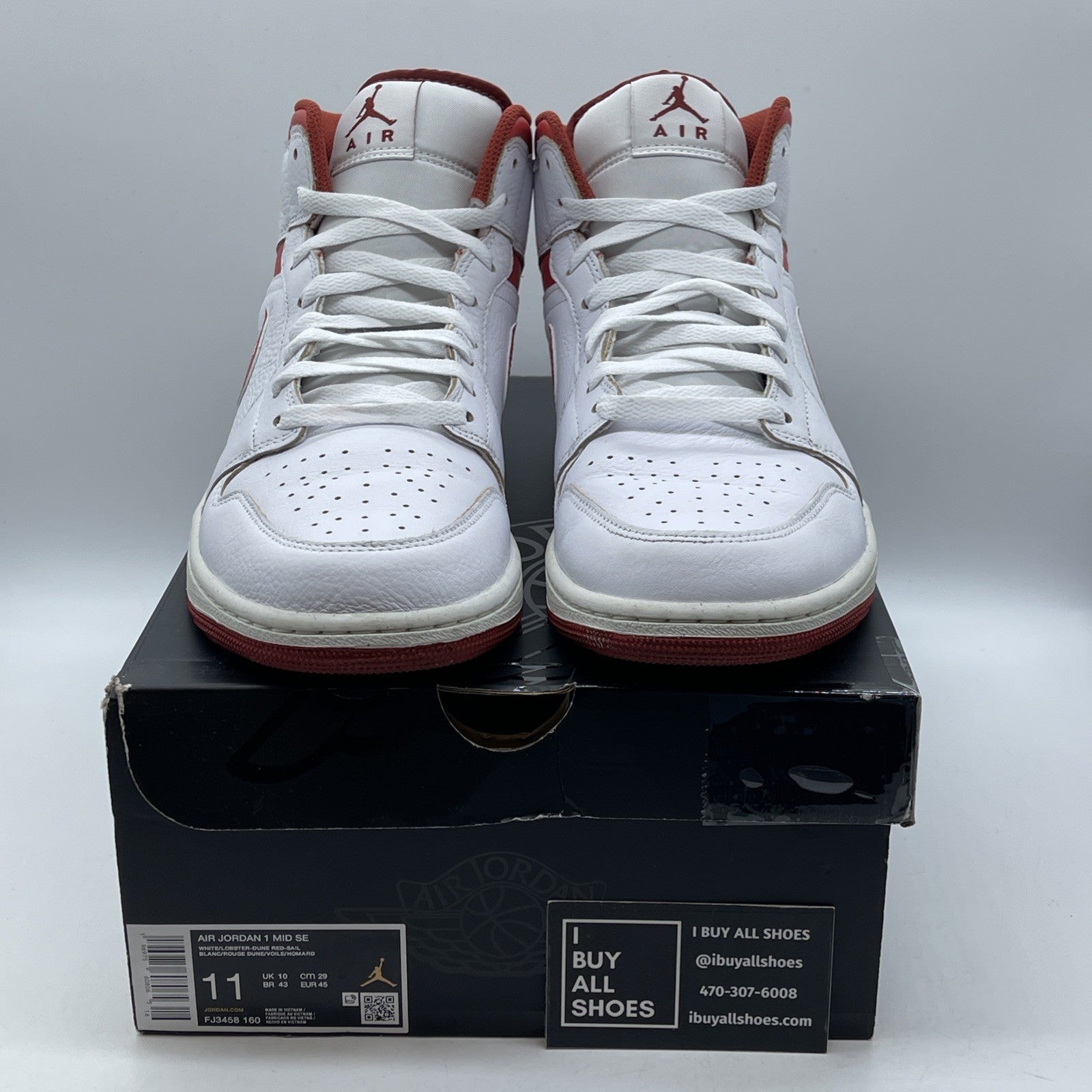 Size 11 - Air Jordan 1 Mid White Dune Red White Red Leather (FJ3458-160)