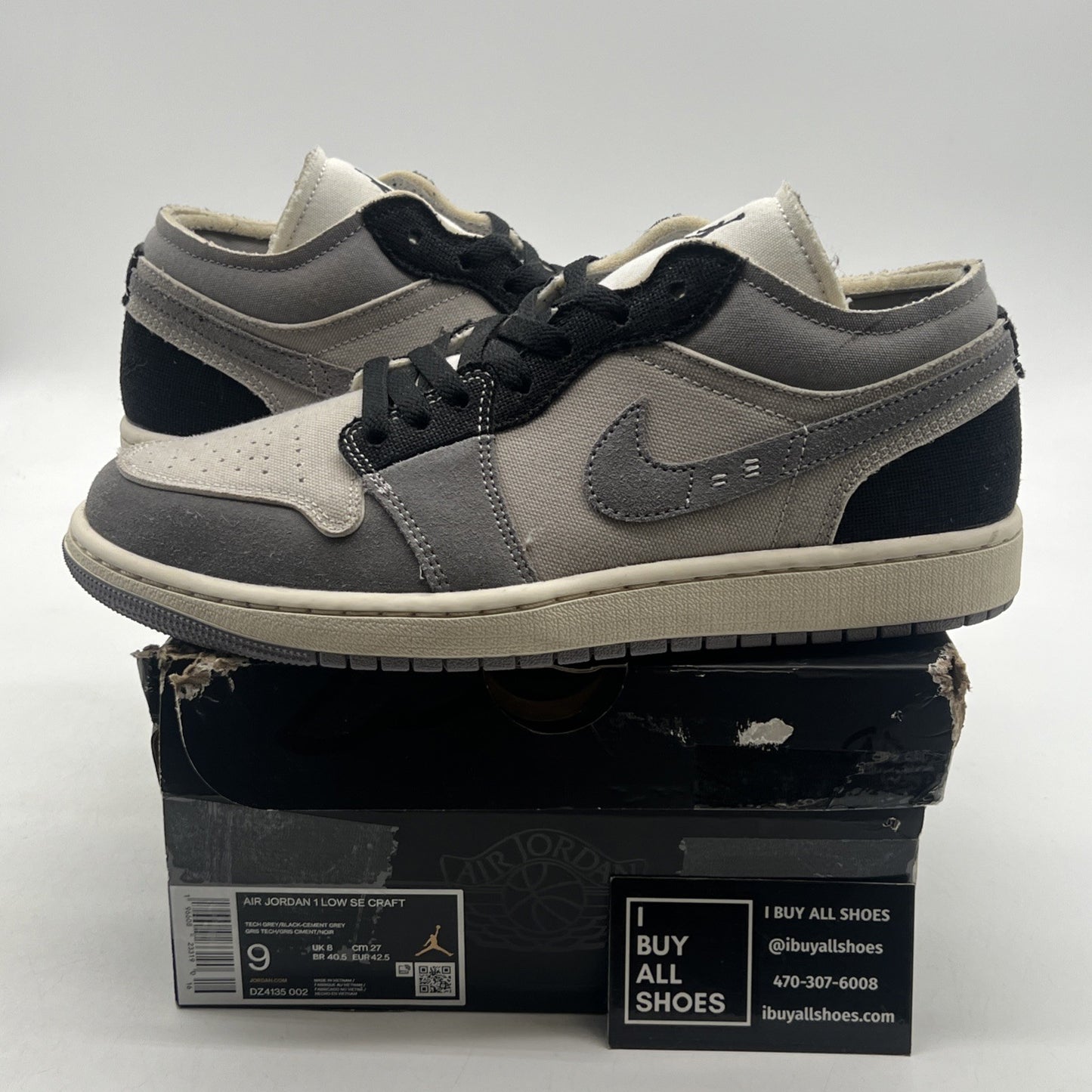 Size 9 - Air Jordan 1 SE Craft Low Inside Out - Cement Grey (DZ4135-002)