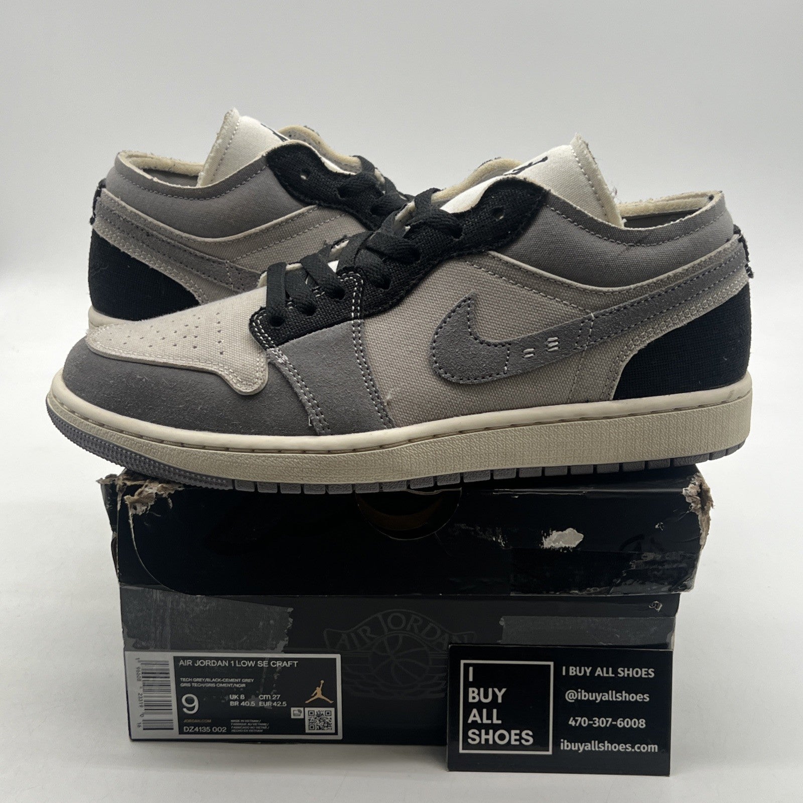 Size 9 - Air Jordan 1 SE Craft Low Inside Out - Cement Grey (DZ4135-002)