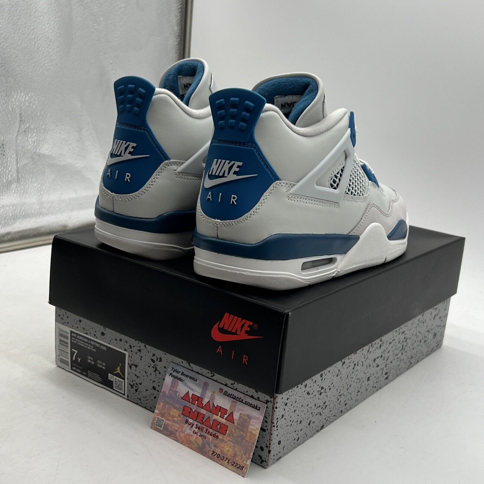 Size 7Y - Air Jordan 4 Retro 2024 Military Blue White Leather (HF4281-141)