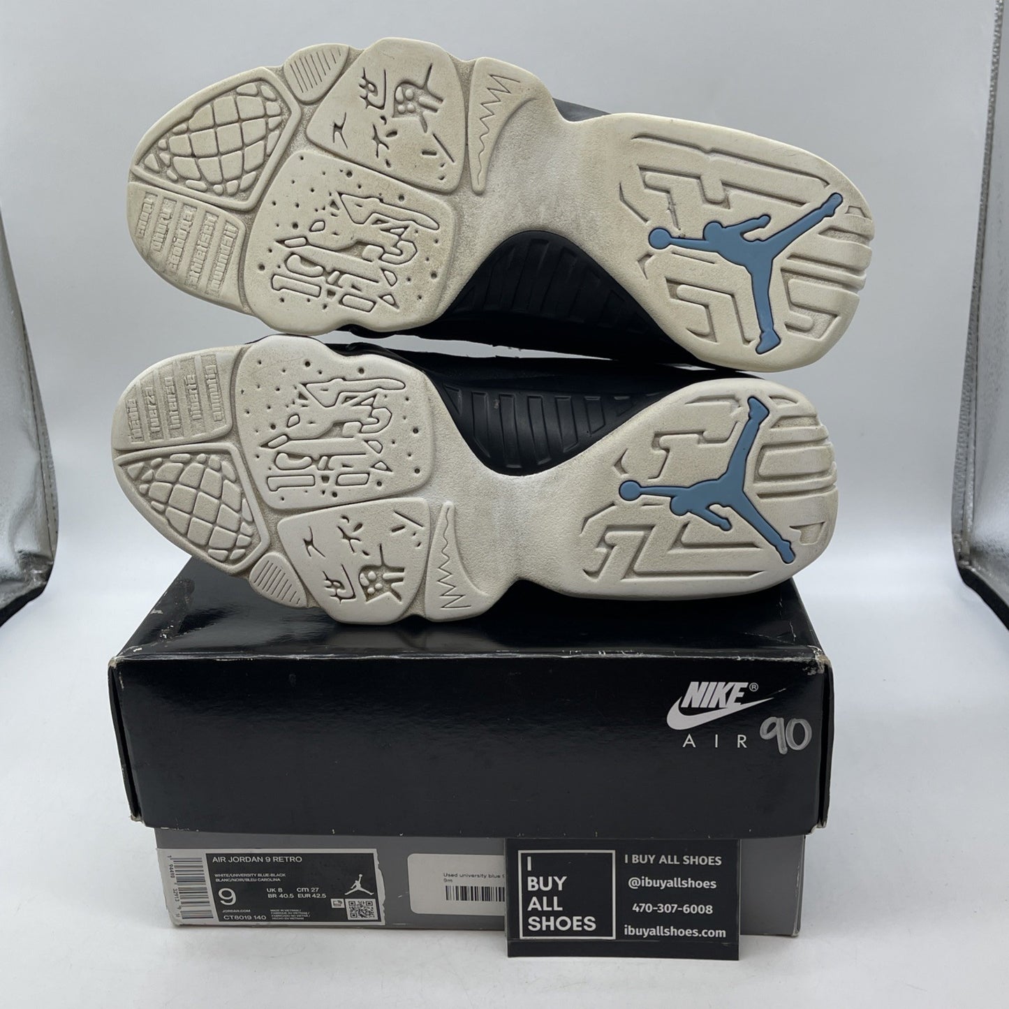 Size 9 - Jordan 9 Retro University Blue White Black Leather (CT8019-140)