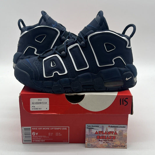 Size 6.5 (GS) - Nike Air More Uptempo Low Navy White Suede (415082-401)