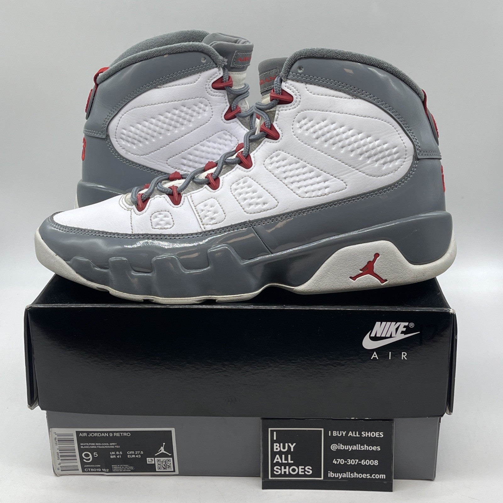 Size 9.5 - Air Jordan 9 Retro Mid Fire Red Grey White Leather (CT8019-162)