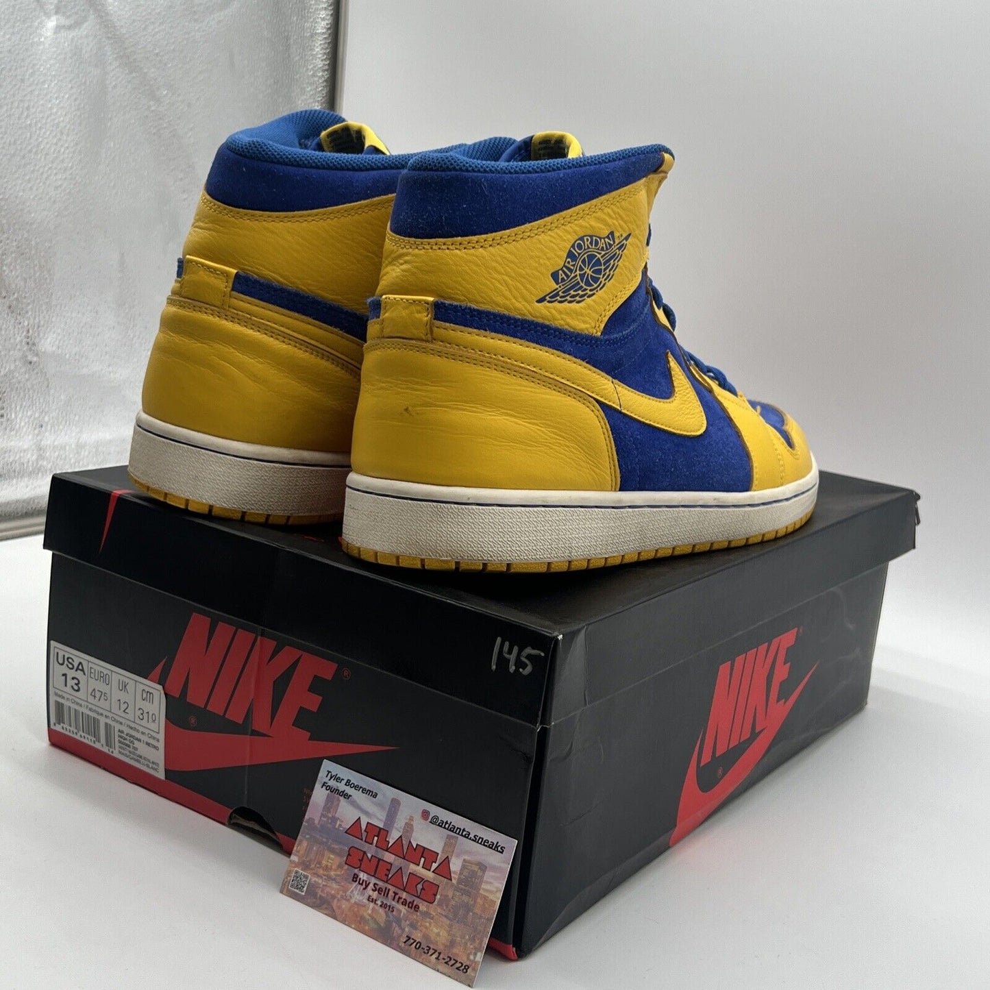 Size 13 - Air Jordan 1 Retro OG High Laney Blue Yellow White (555088-707)