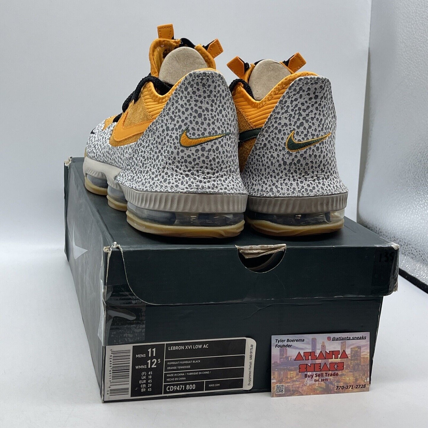 Size 11 - Nike Atmos x LeBron 16 Low Safari Orange Grey Green Suede (CD9471-800)
