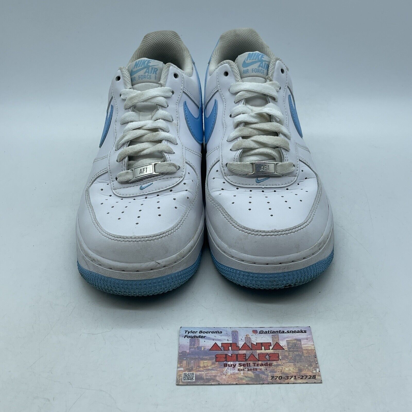 Size 8.5 - Nike Air Force 1 '07 White Aquarius Blue Leather (FQ4296-100)