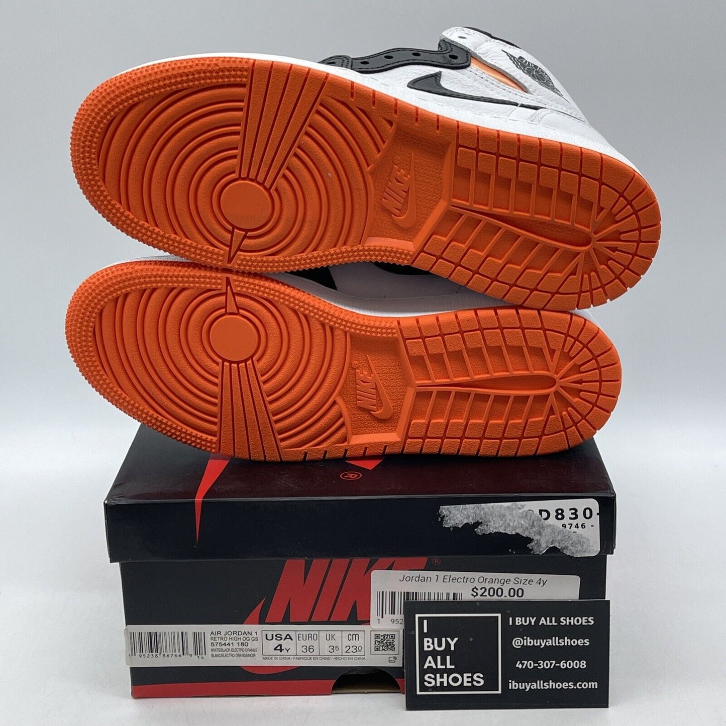 Size 4Y - Jordan 1 Retro High Electro Orange White Black Leather (575441-180)