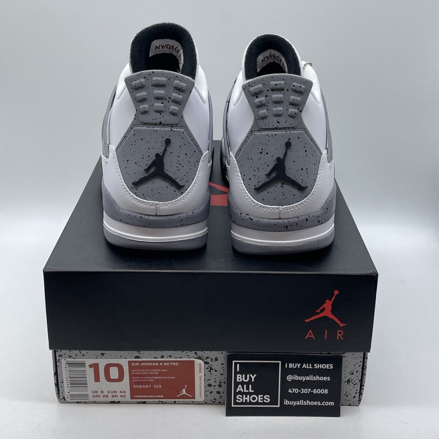 Size 10 - Jordan 4 Retro Cement 2012 Black White Leather (308497-103)