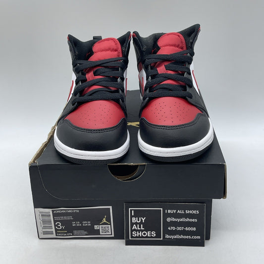 Size 3Y - Air Jordan 1 Mid Black Fire Red (640734-079)