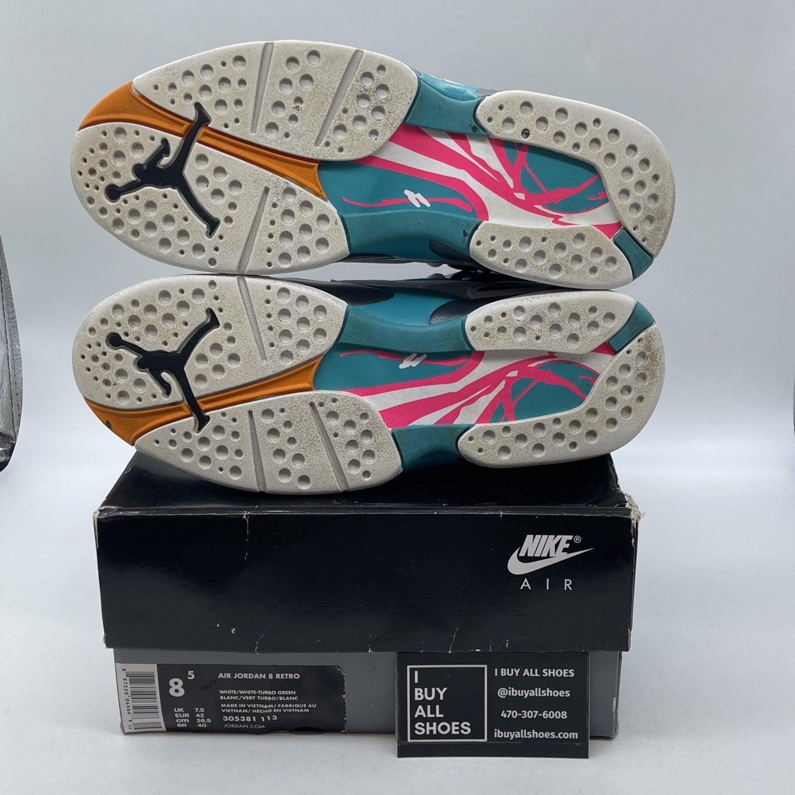 Size 8.5 - Air Jordan 8 Retro South Beach White Blue Leather (305381-113)