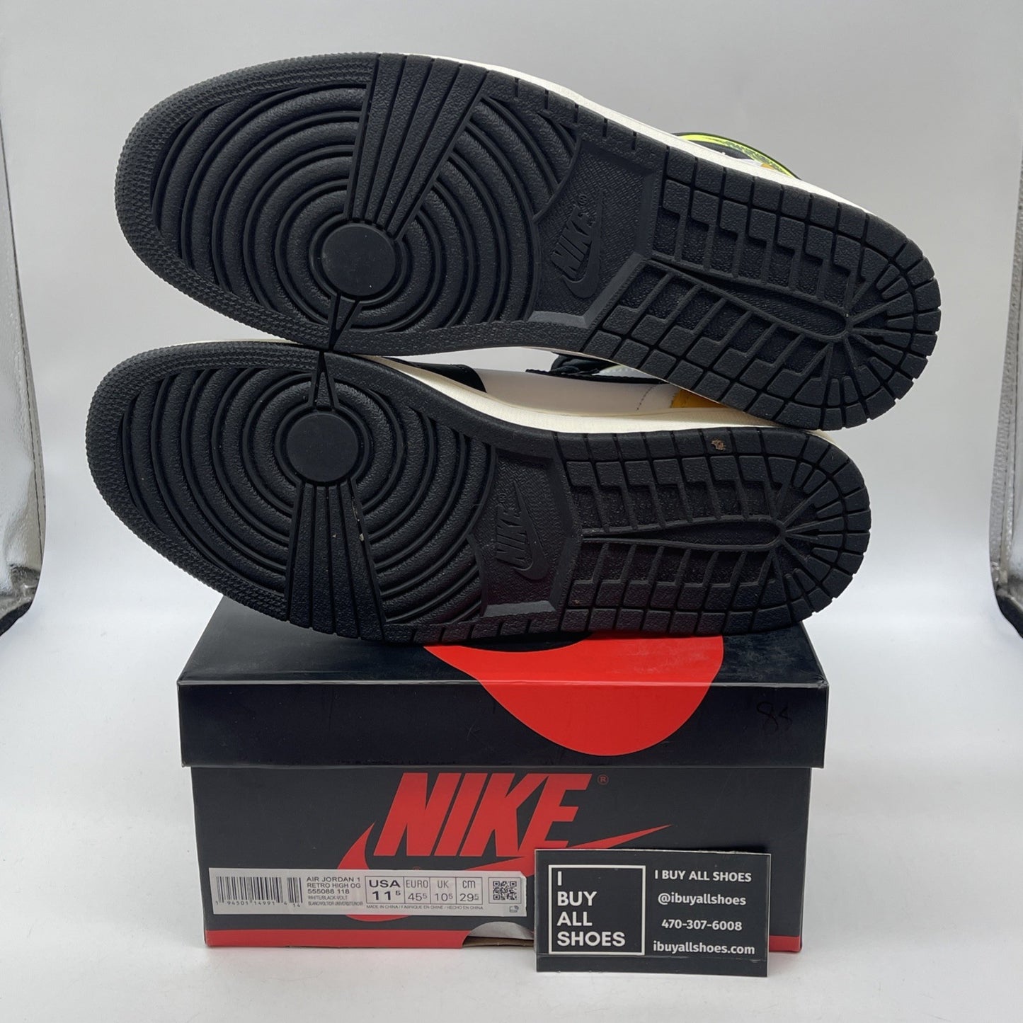 Size 11.5 - Jordan 1 Retro High OG Volt Black White Leather (555088-118)