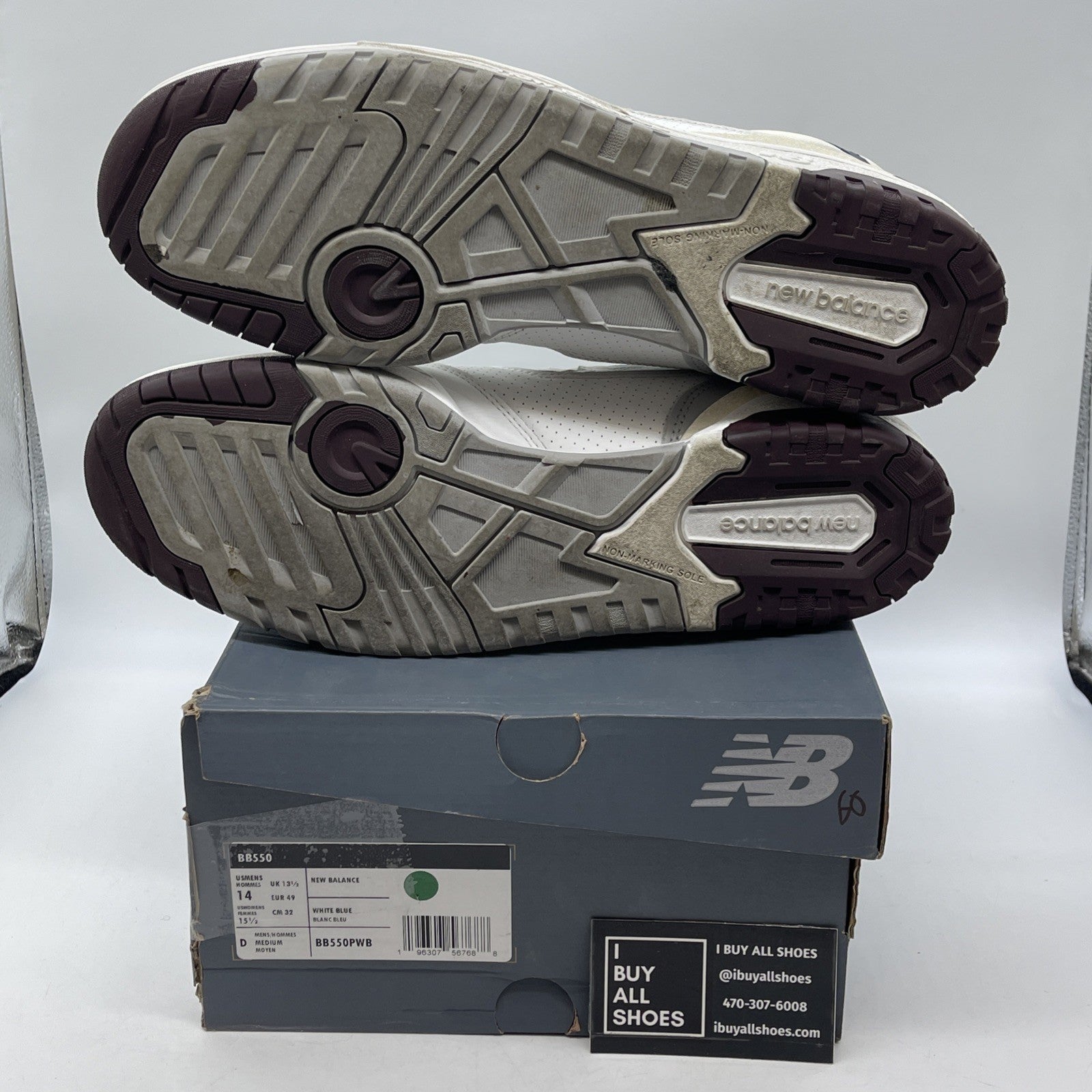 Size 14 - New Balance 550 White Indigo Burgundy Blue Grey Leather (BB550PWB)