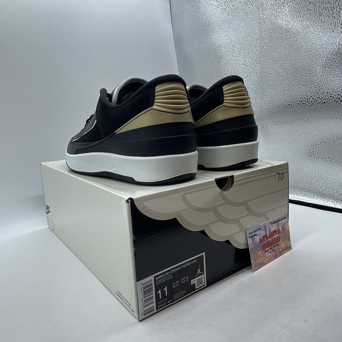 Size 11W- Air Jordan 2 Retro Low Black Metallic Gold Black White (DX4401-001)