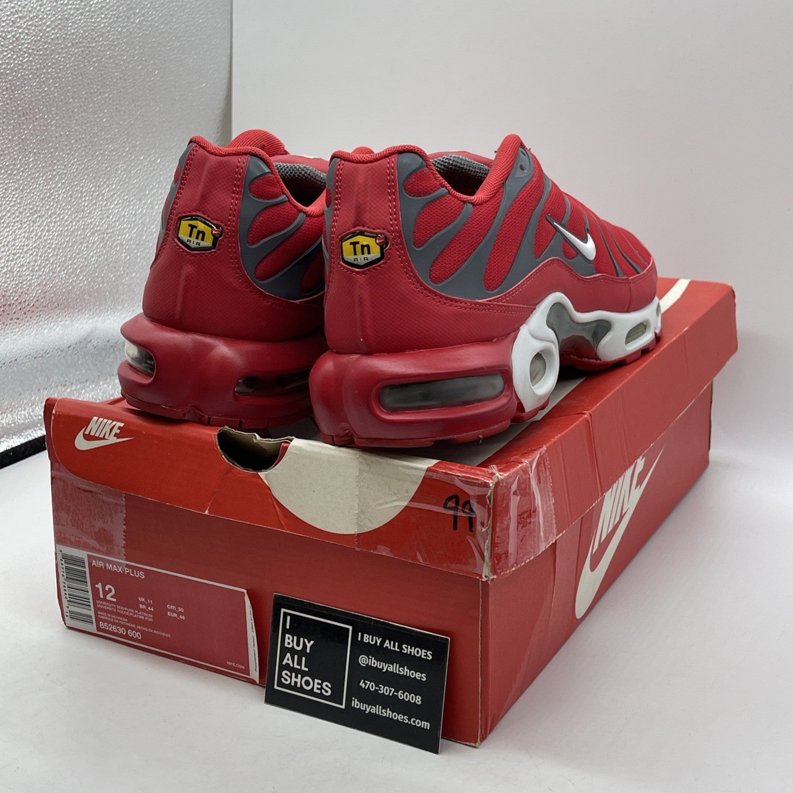 Size 12 - Nike Air Max Plus Red Pure Platinum Grey Suede Leather (852630-600)