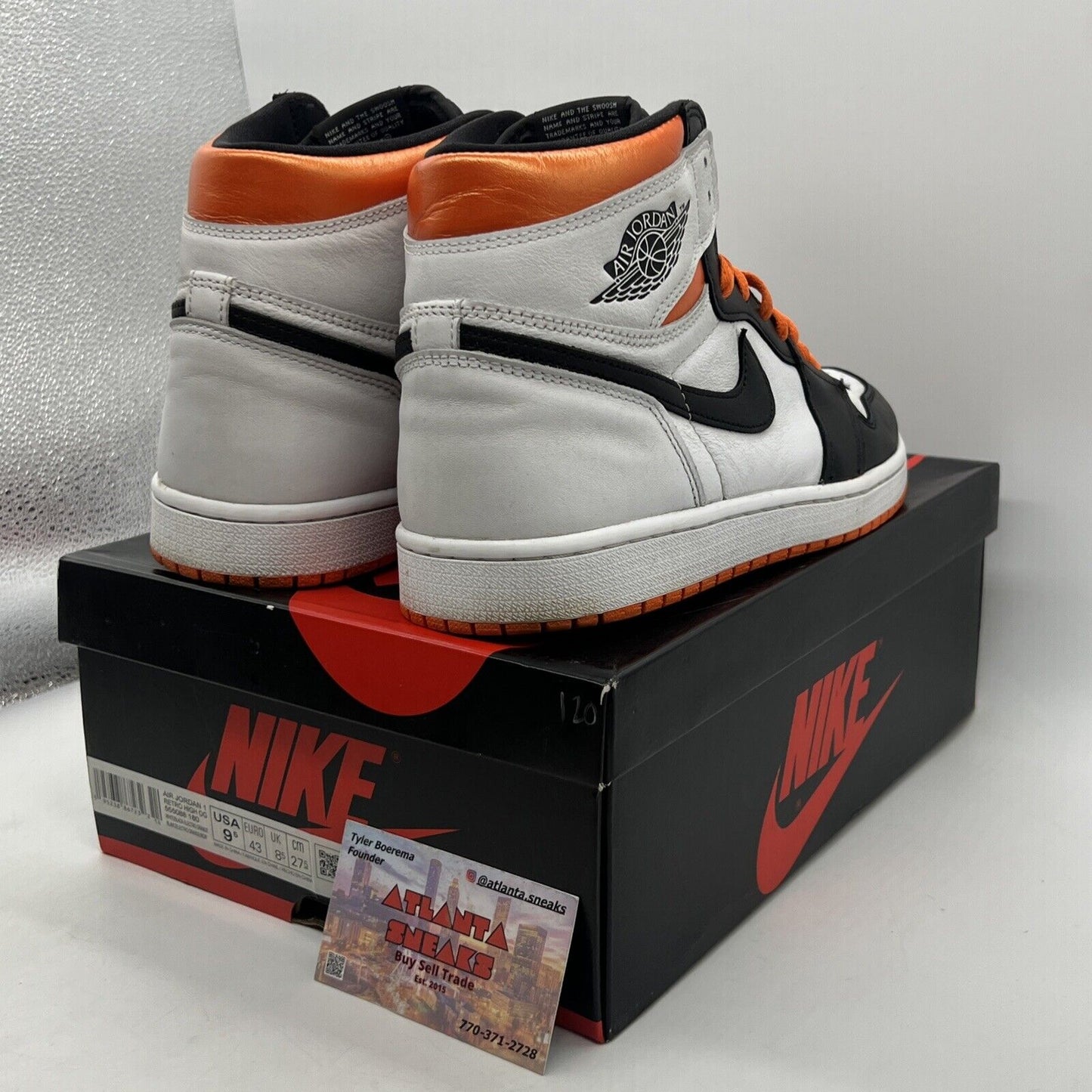 Size 9.5 - Jordan 1 Retro High Electro Orange Black White Leather (555088-180)