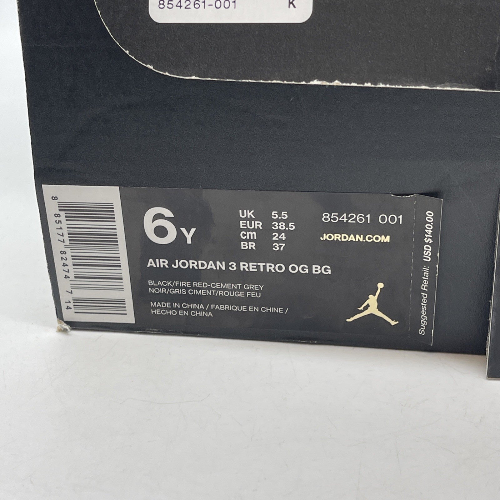 Size 6Y (GS) - Jordan 3 Retro OG 2018 Mid Black Cement Leather (854261-001)