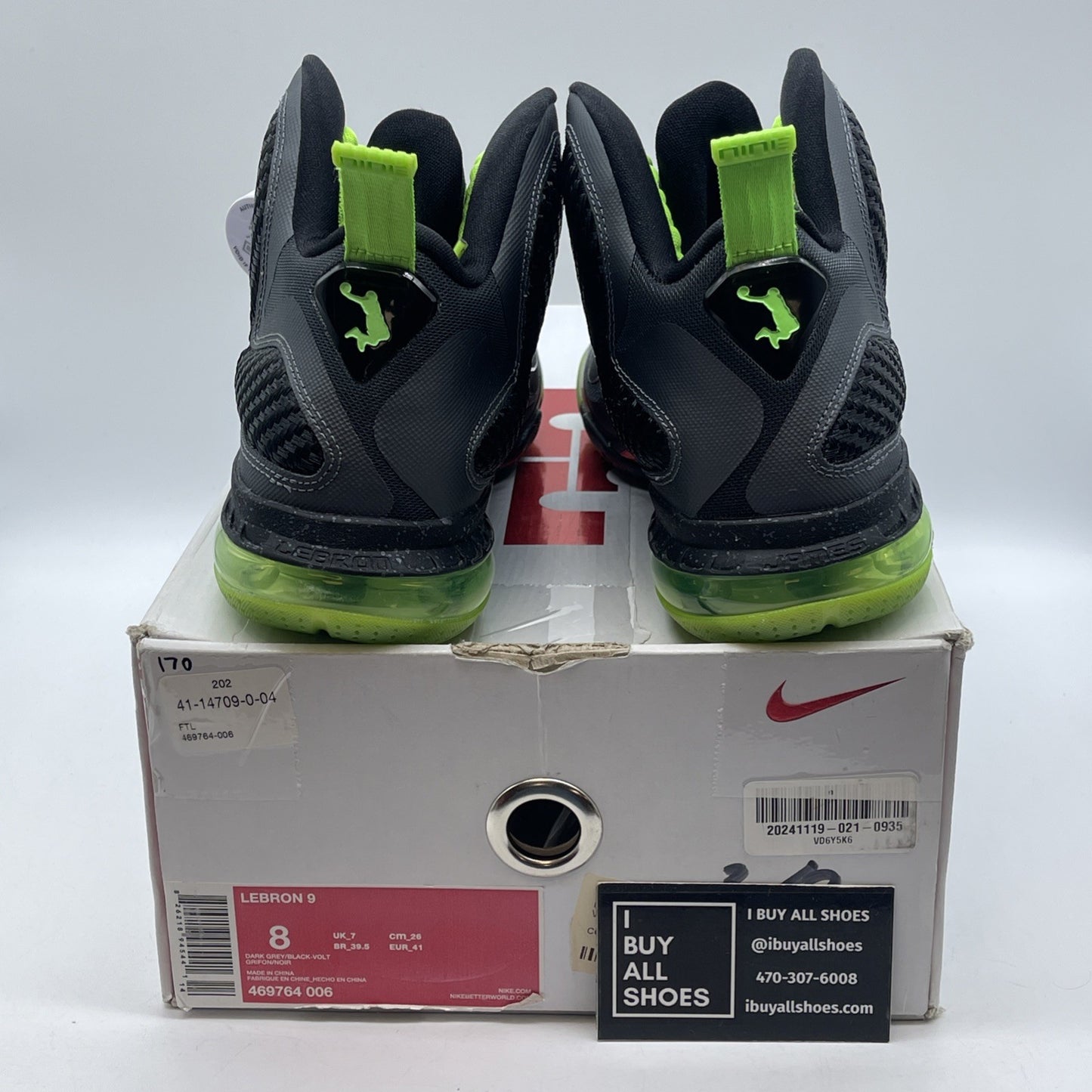 Size 8 - Nike LeBron 9 Dunkman Grey Green Leather (469764-006)