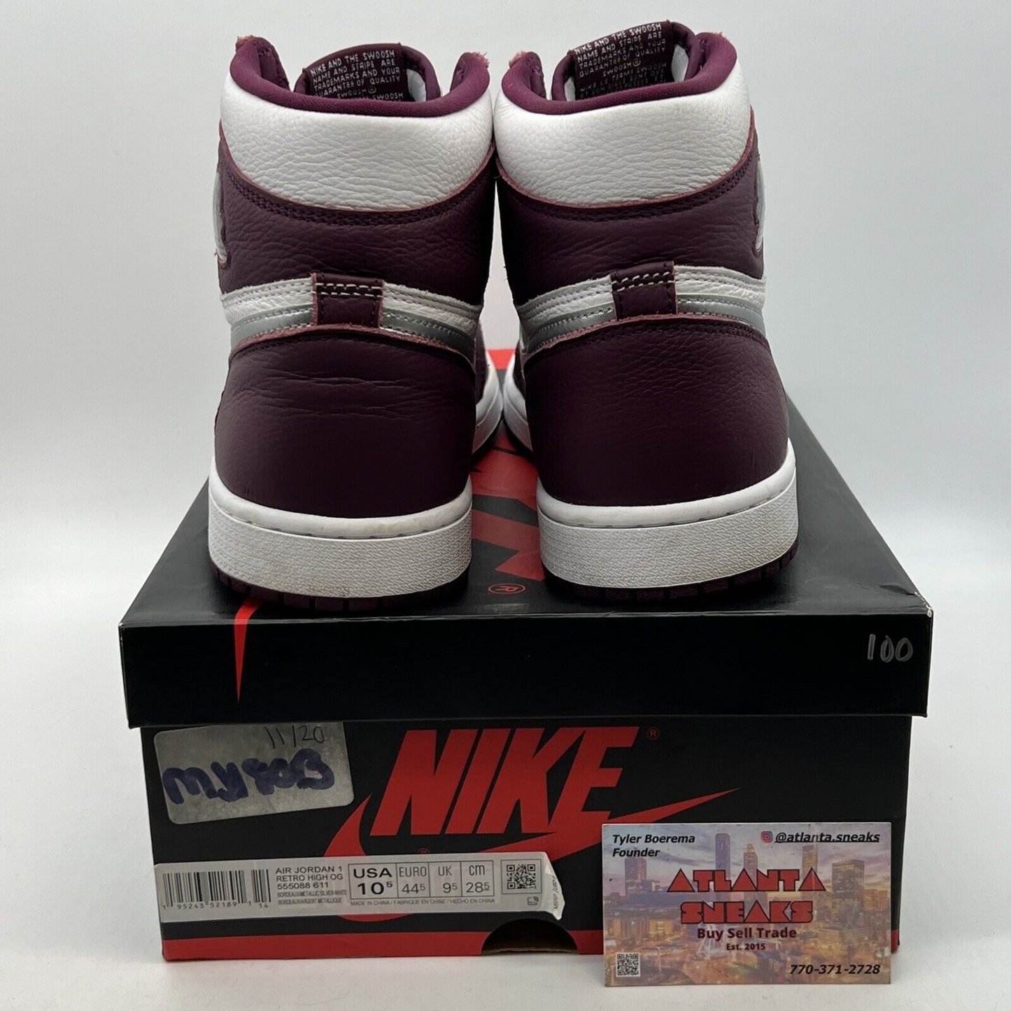 Size 10.5 - Jordan 1 Retro High OG Bordeaux White Silver Leather (555088-611)