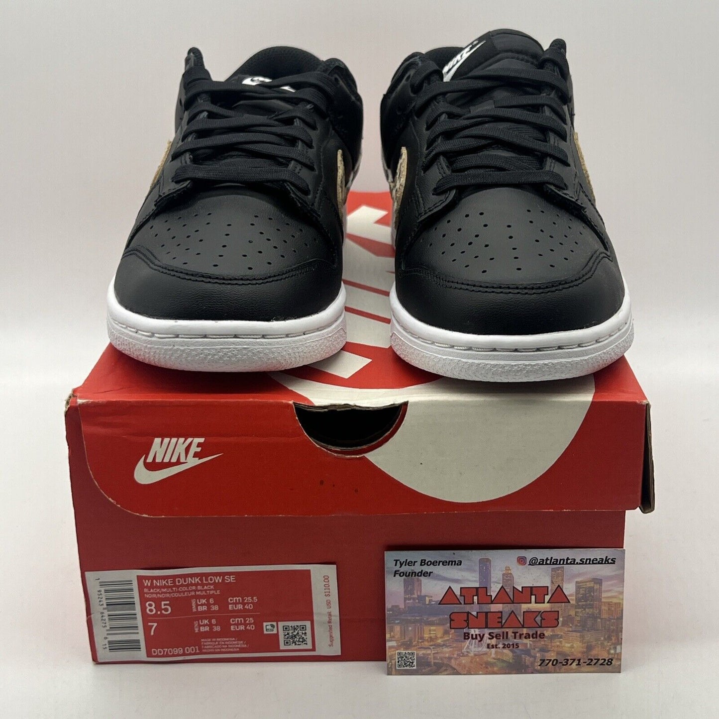 Size 8.5 - Nike Dunk SE Low Primal Black W Black White Leather (DD7099-001)