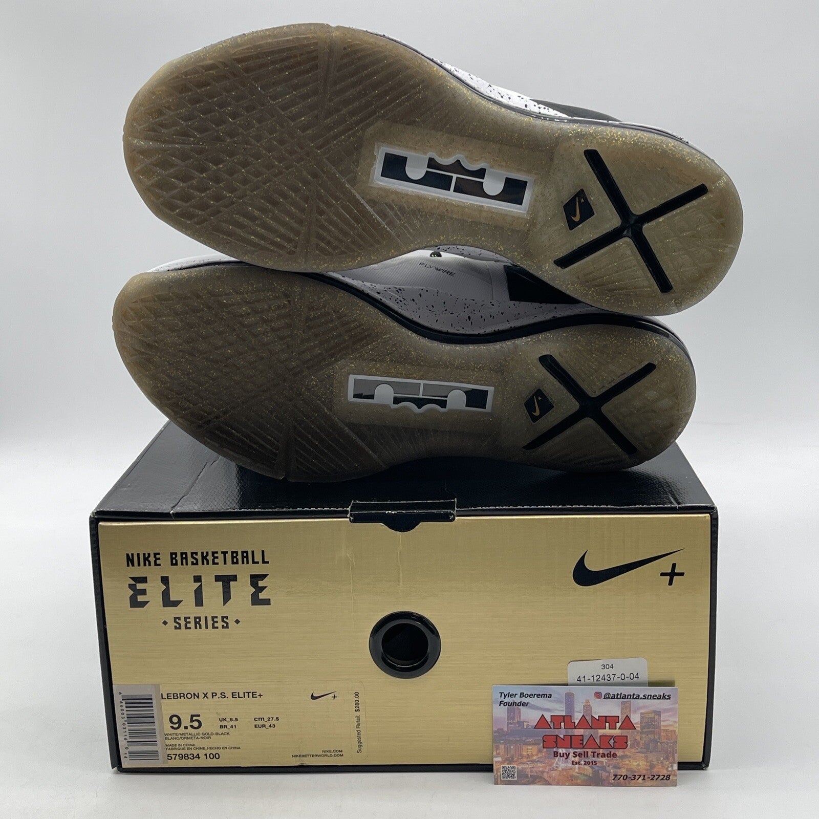 Size 9.5 - Nike LeBron 10 P.S. Elite+ White Gold Black Suede (579834-100)