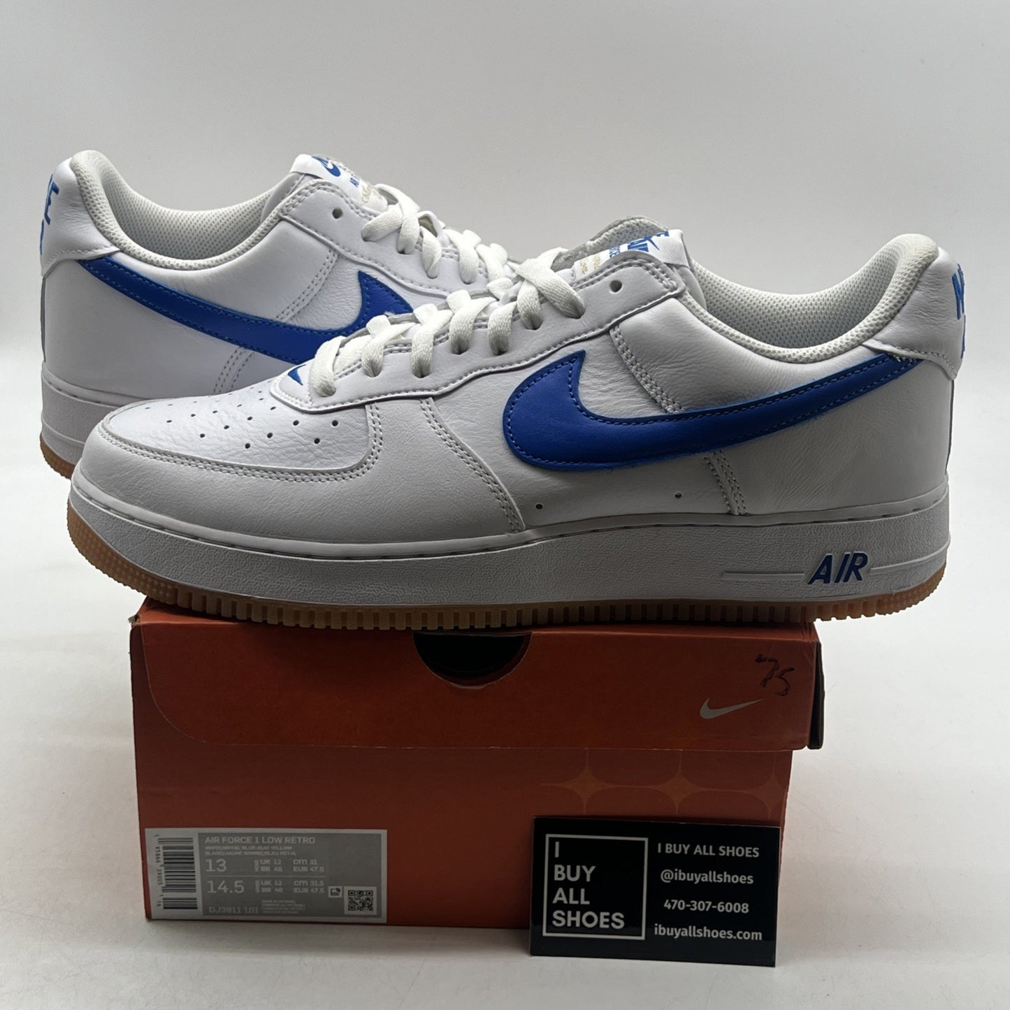 Size 13 -Nike Air Force 1 Low Color of the Month - White Royal Blue (DJ3911-101)