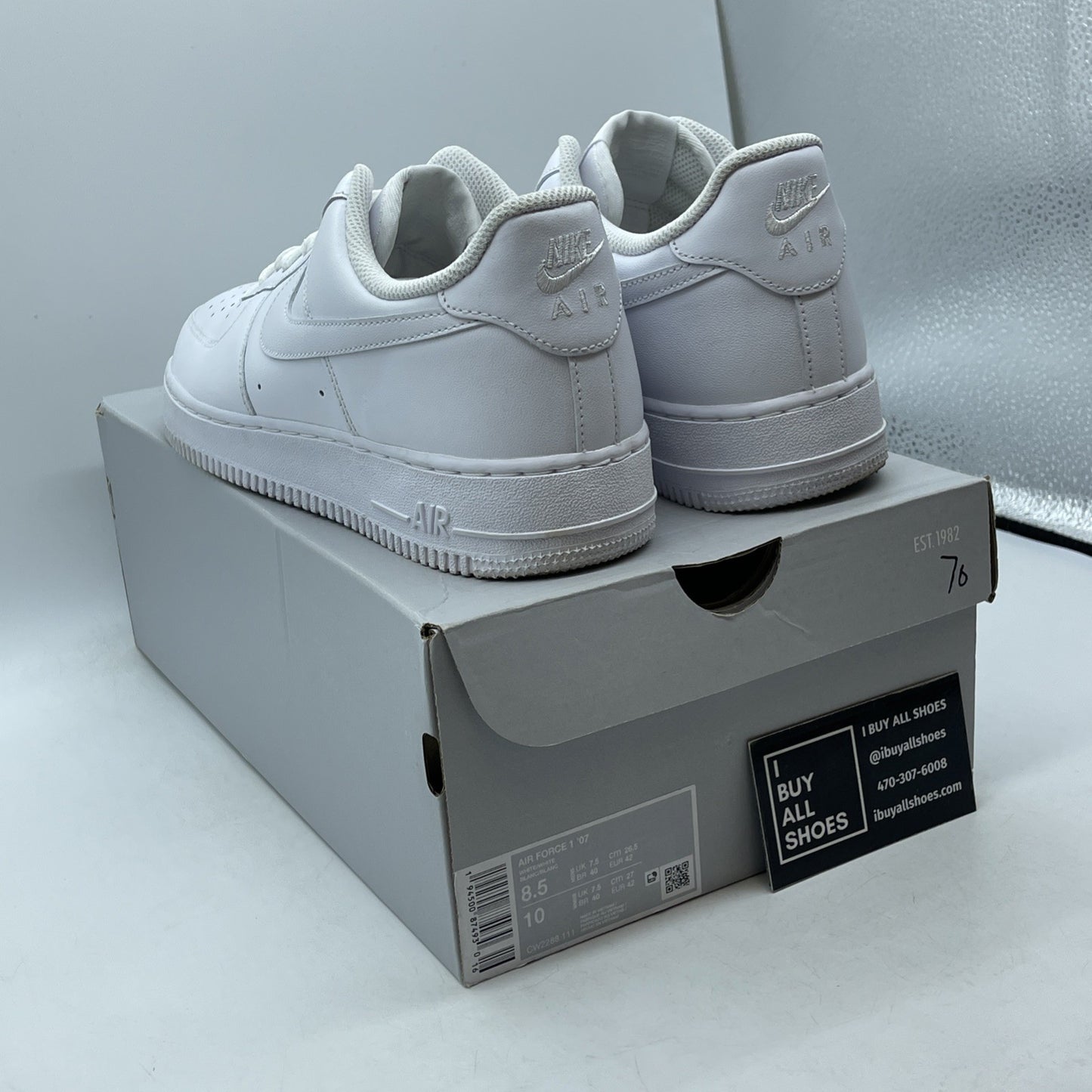 Size 8.5 - Nike Air Force 1 '07 Low Triple White Leather (CW2288-111)