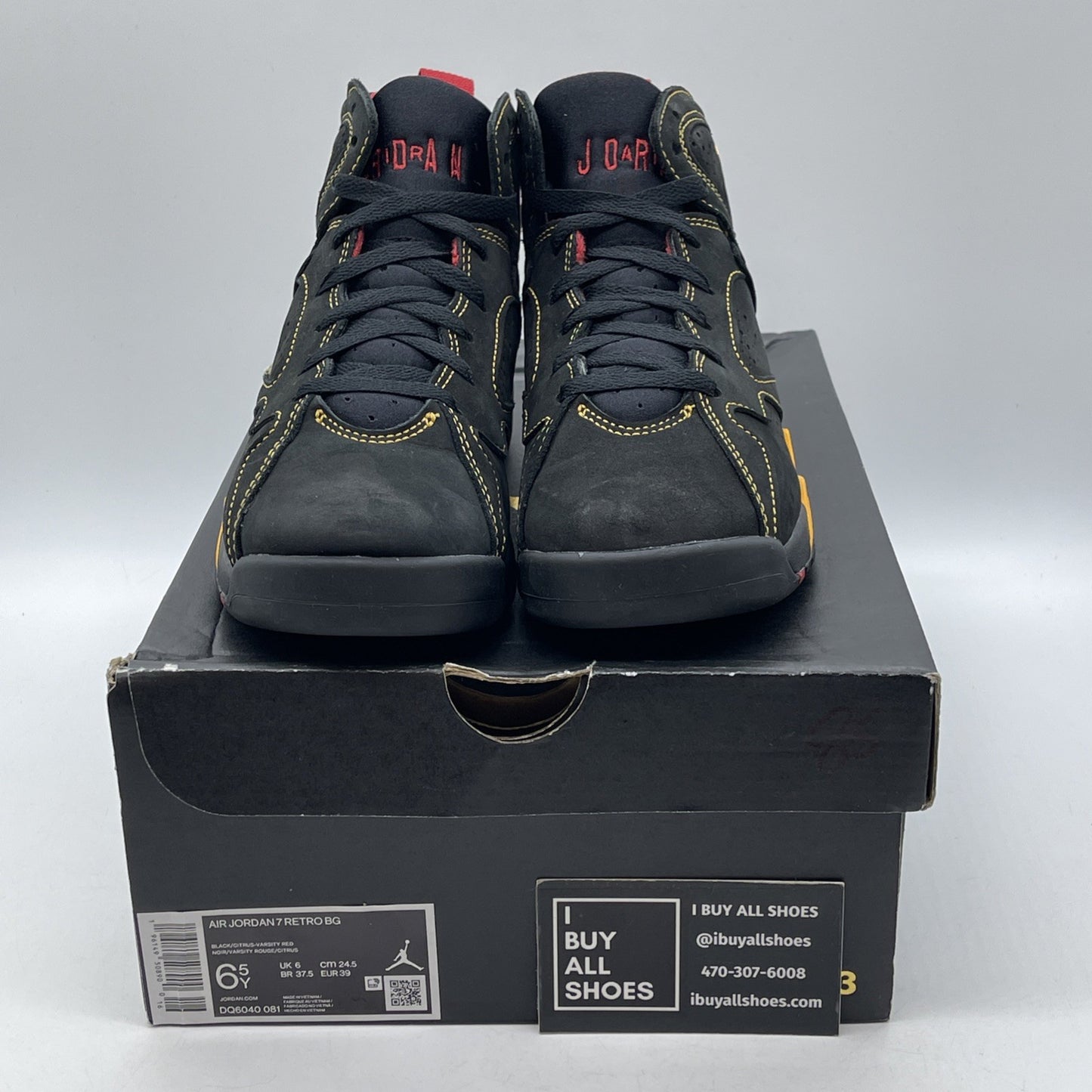 Size 6.5Y - Jordan 7 Retro 2022 Mid Citrus Black Suede (DQ6040-081)