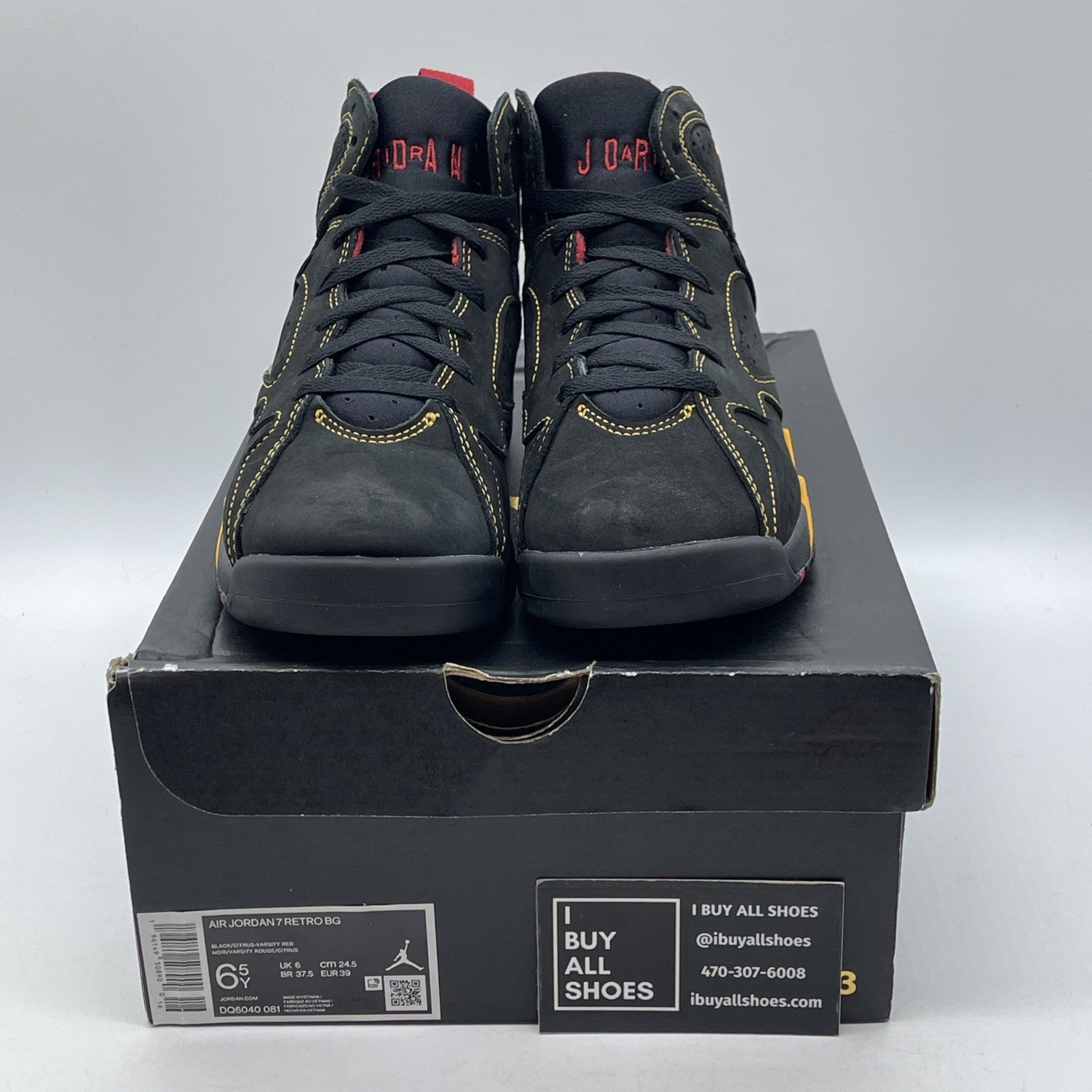 Size 6.5Y - Jordan 7 Retro 2022 Mid Citrus Black Suede (DQ6040-081)
