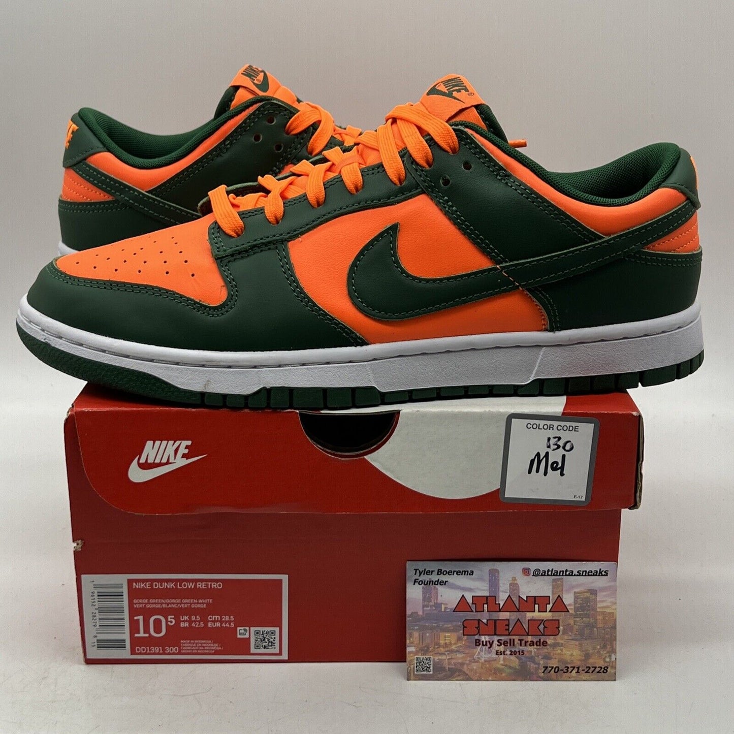 Size 10.5 - Nike Dunk Low Miami Hurricanes Orange Green White (DD1391-300)