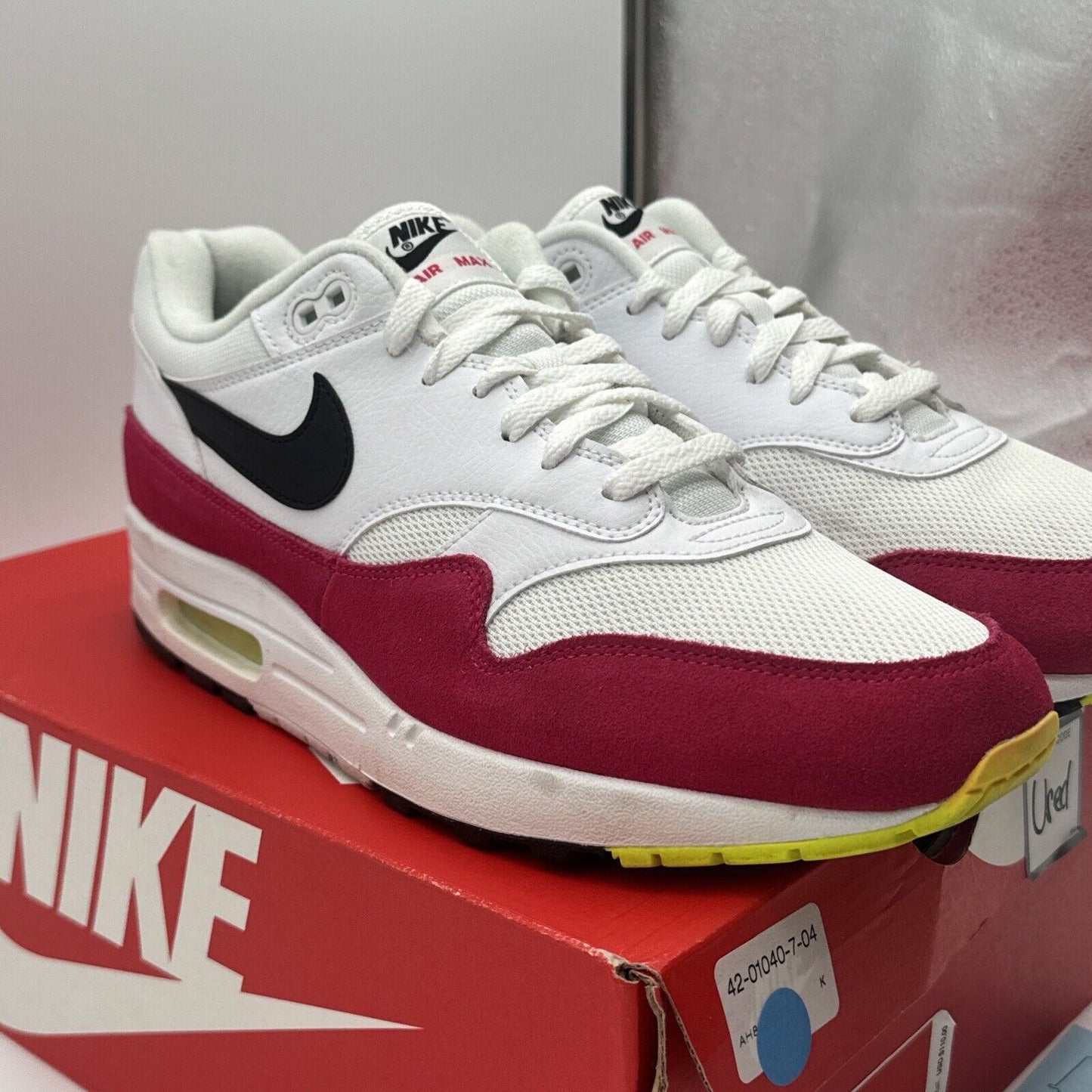 Size 11.5 - Nike Air Max 1 Rush Pink 2019 White Black Green Rare Colorway OG All