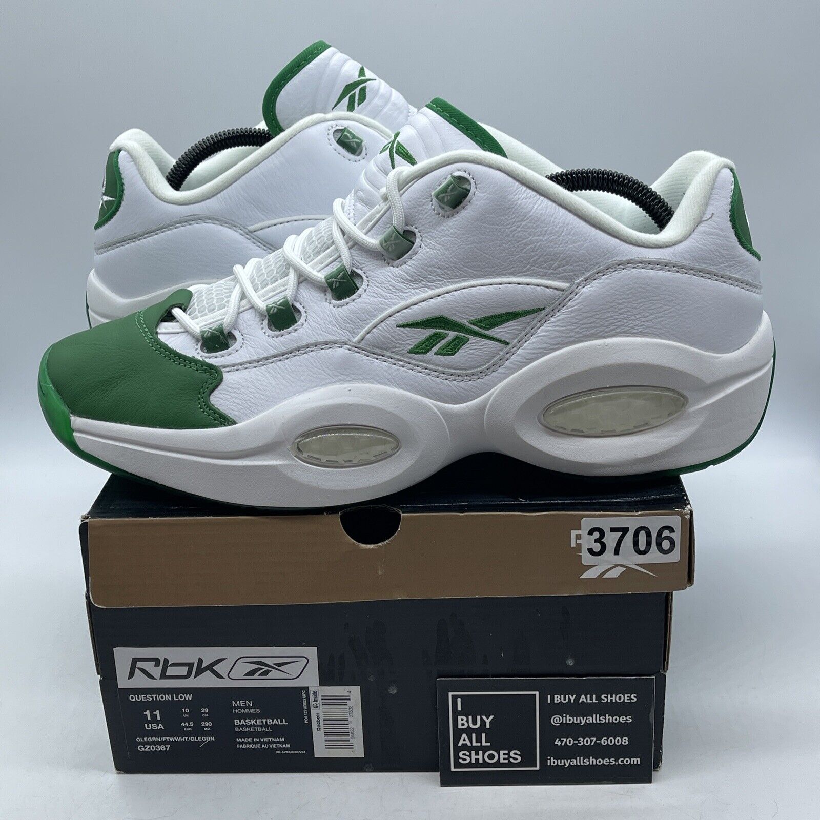 Size 11 - Reebok Question Low Green Toe White Leather Suede (GZ0367)