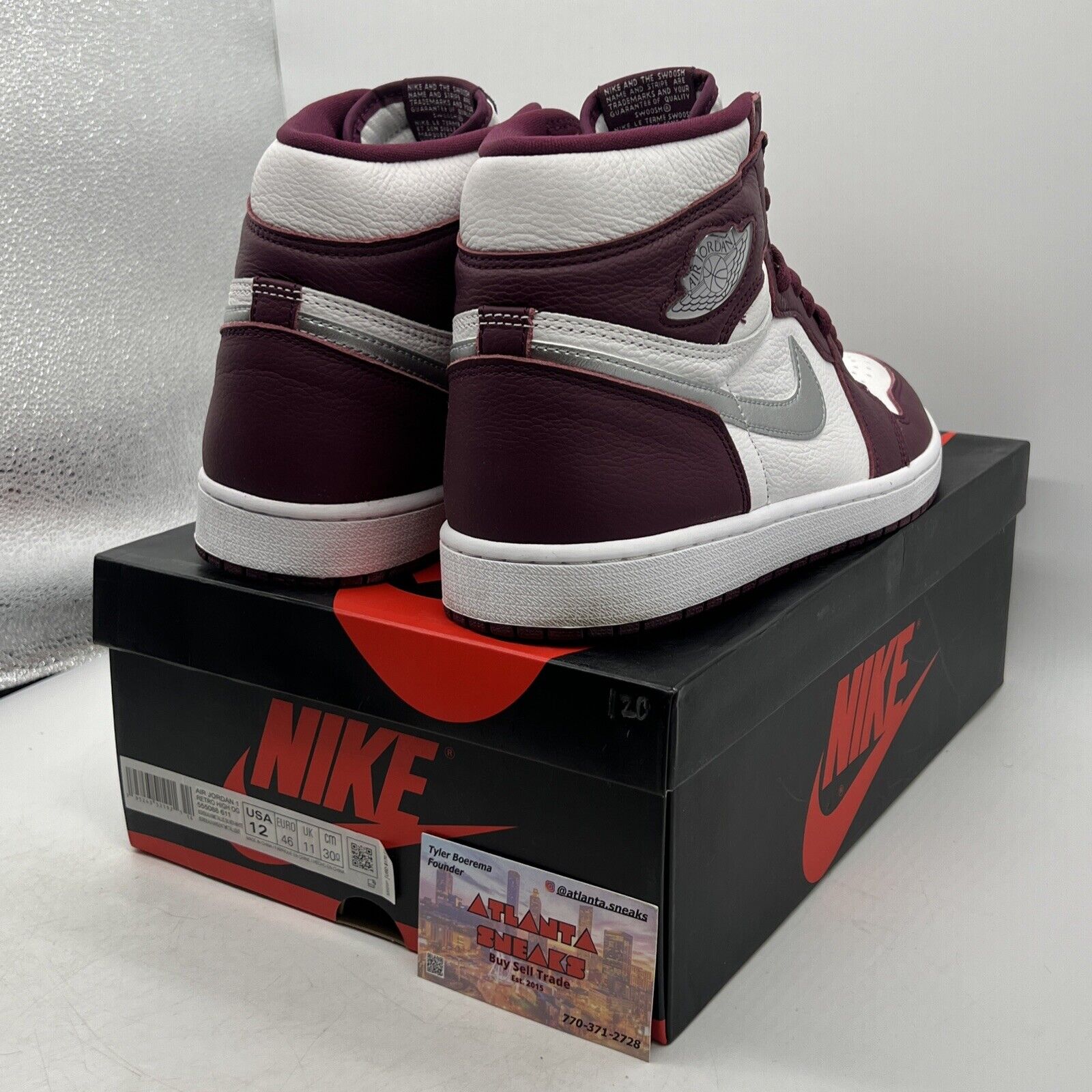 Size 12 - Jordan 1 Retro High OG Bordeaux White Silver Leather (555088-611)