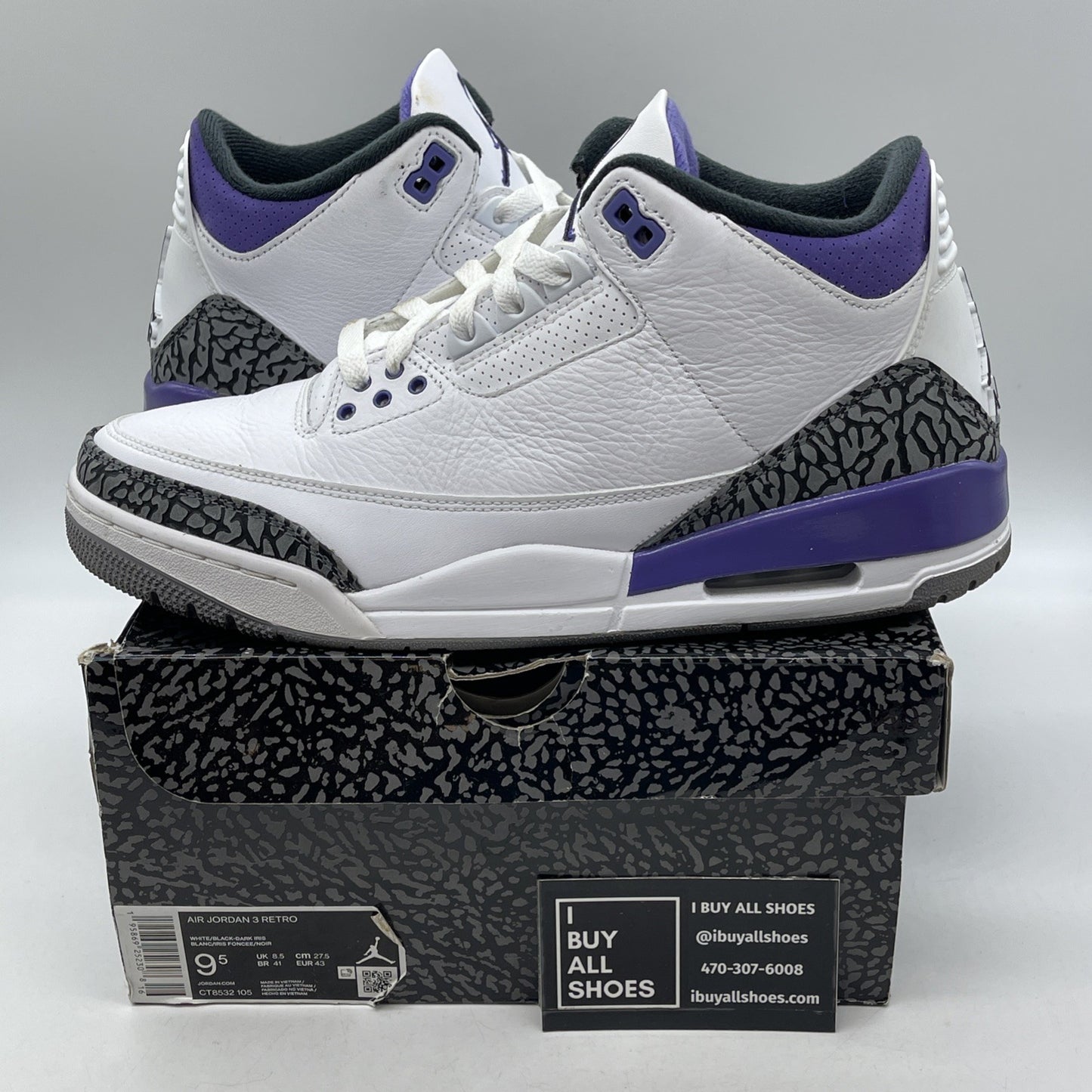 Size 9.5 - Jordan 3 Retro Mid Dark Iris White Purple Grey Suede (CT8532-105)