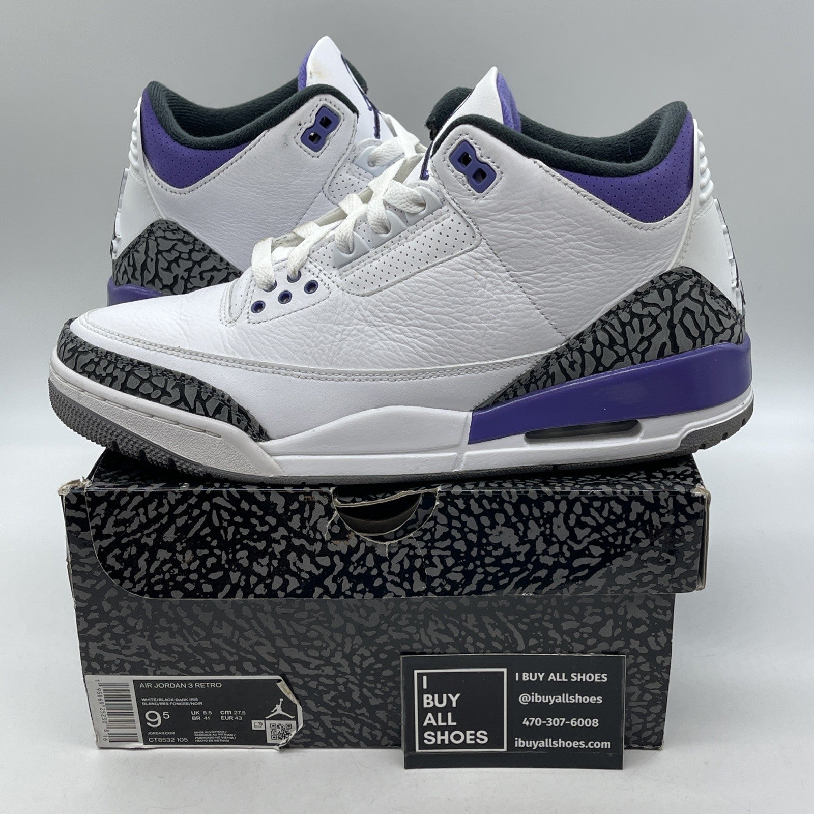 Size 9.5 - Jordan 3 Retro Mid Dark Iris White Purple Grey Suede (CT8532-105)