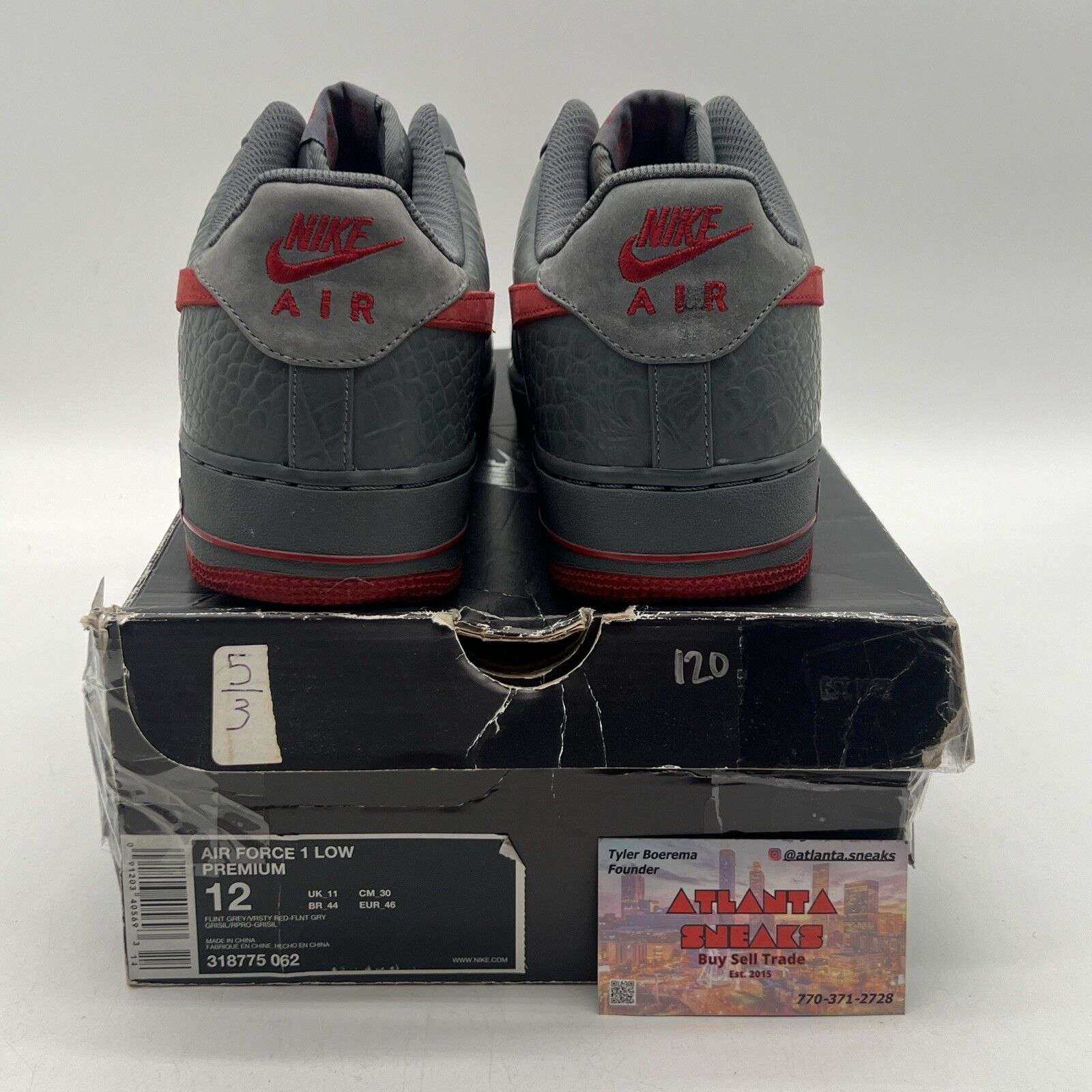 Size 12 - Nike Air Force 1 Premium Flint Varsity Red Grey (31877-062)