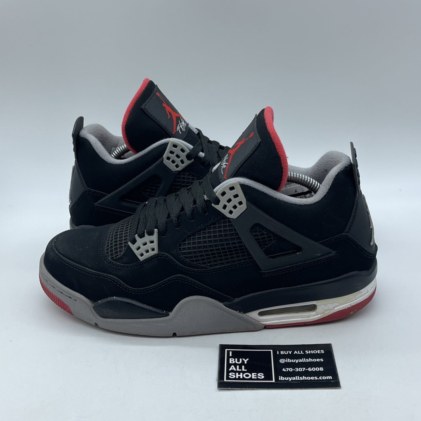 Size 10.5 - Jordan 4 Retro bred release Black Red Grey White Suede (308497-089)