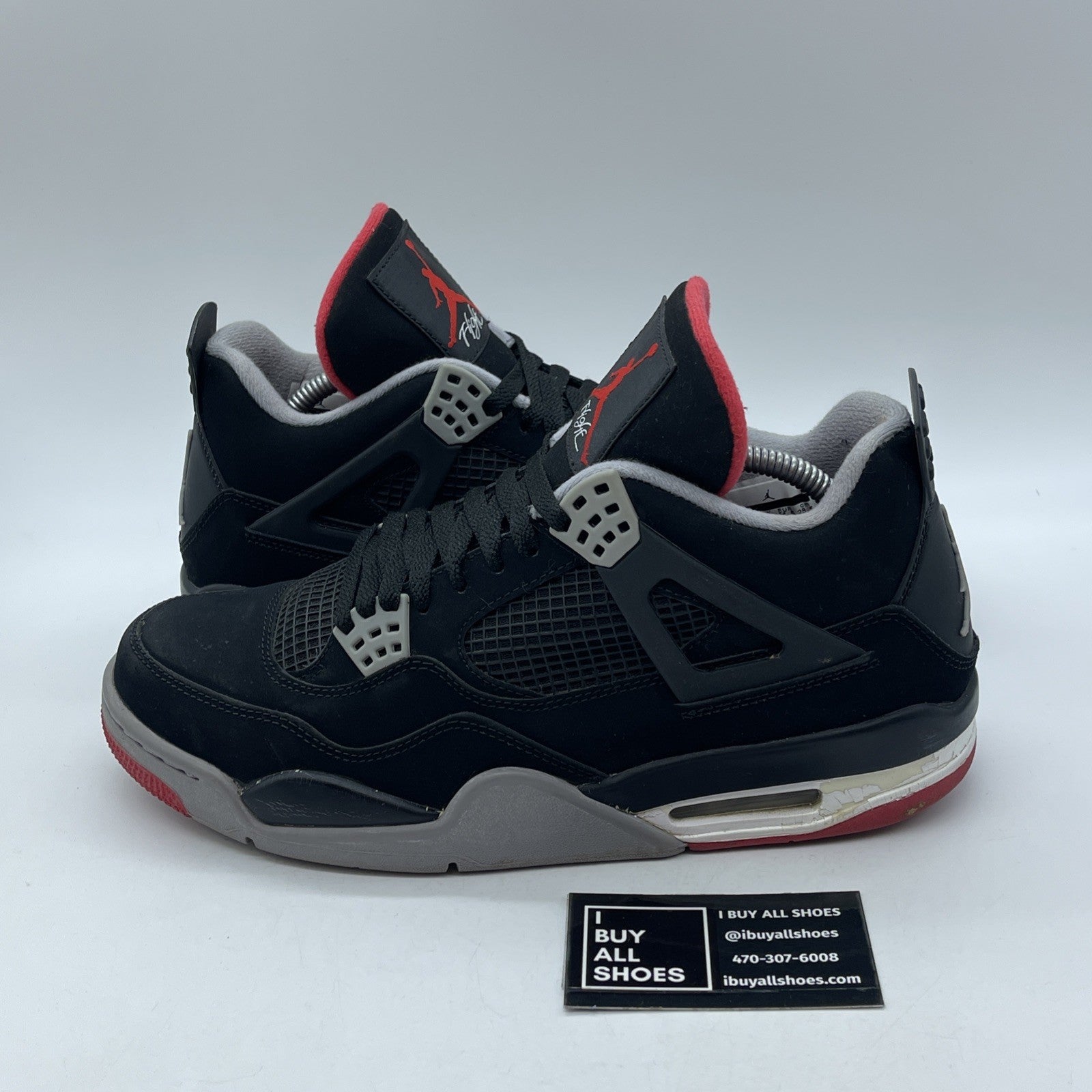 Size 10.5 - Jordan 4 Retro bred release Black Red Grey White Suede (308497-089)