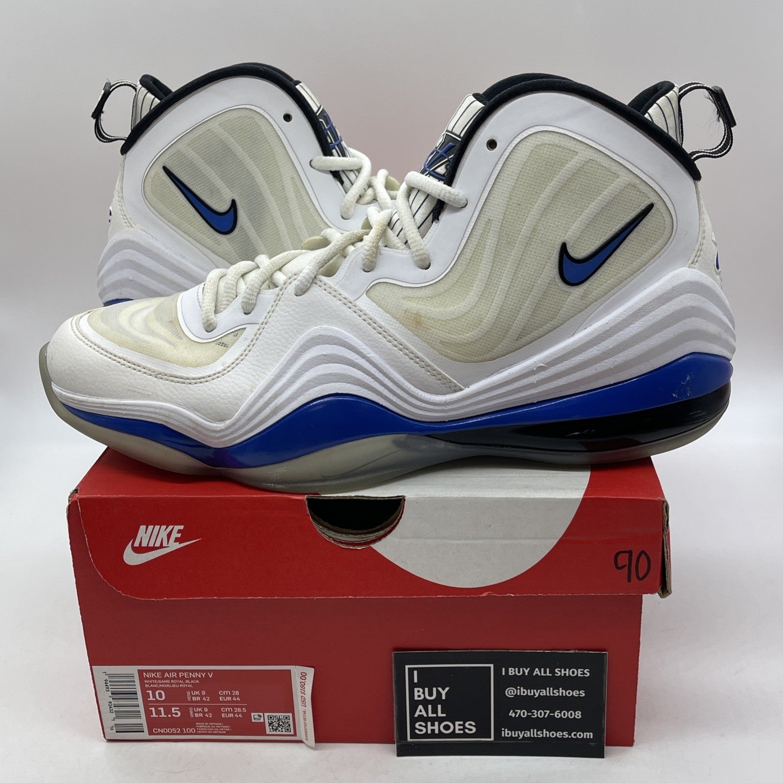 Size 10 - Nike Air Penny 5 Orlando Home White Blue Black Leather (CN0052-100)