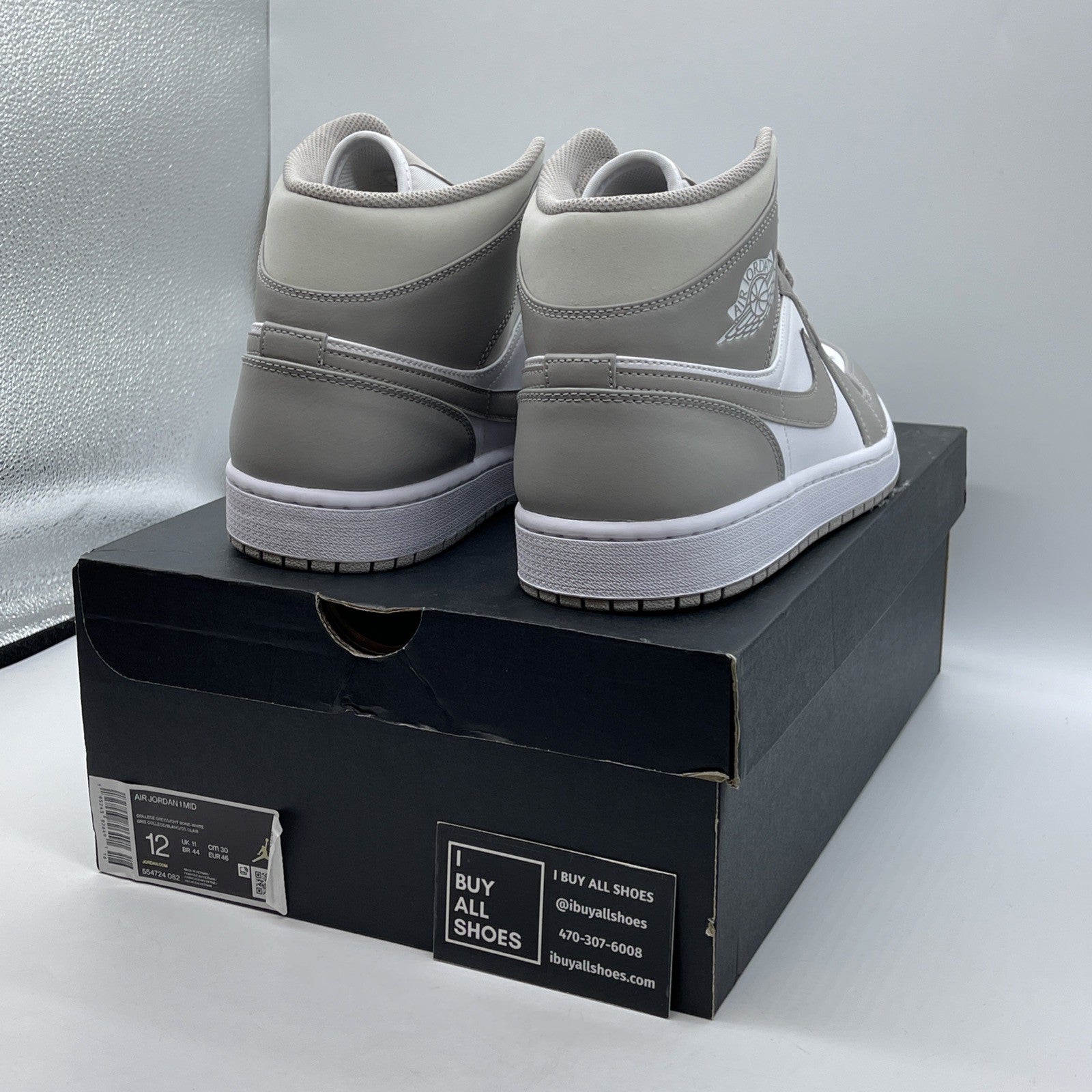 Size 12 - Air Jordan 1 Mid College Grey White Leather (554724-082)
