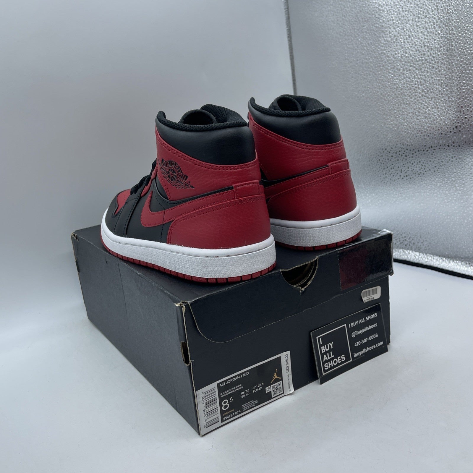 Size 8.5 - Jordan 1 Mid Banned Red Black Leather (554724-074)