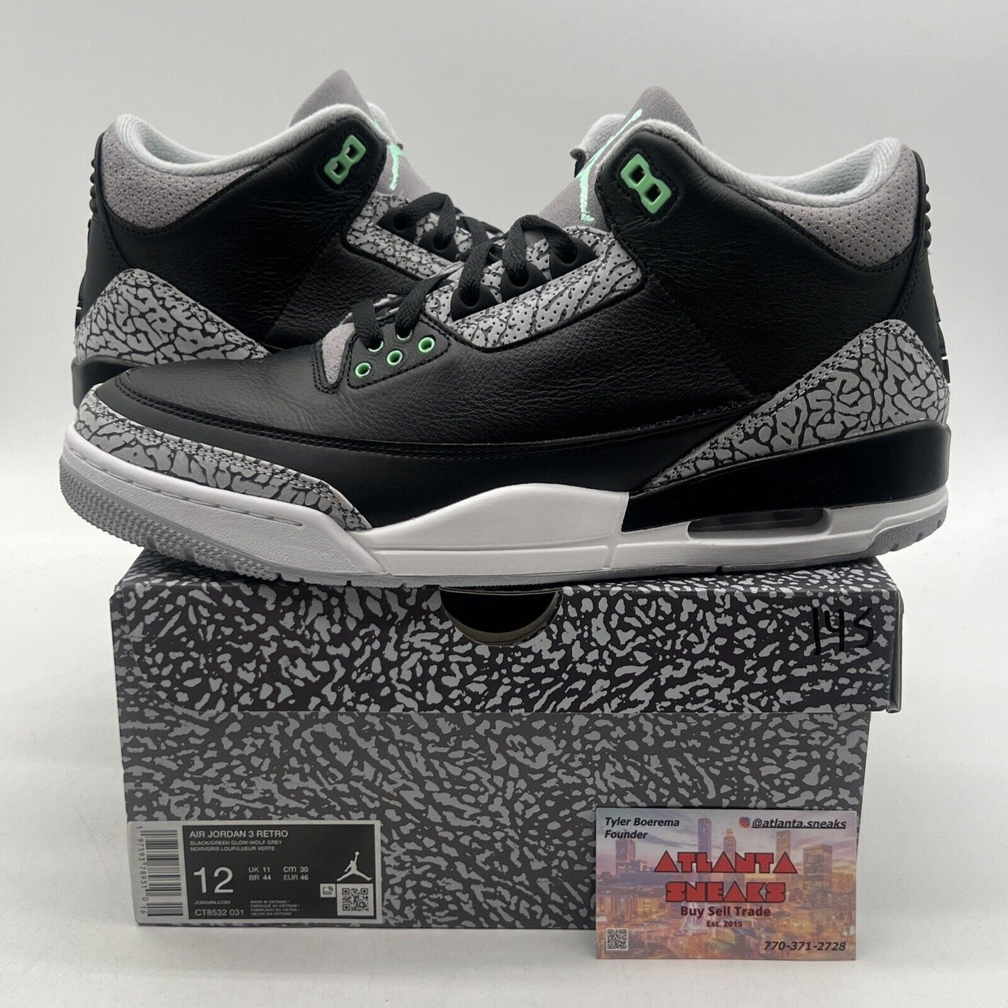 Size 12 - Air Jordan 3 Retro Green Glow Black White Mint Leather (CT8532-031)