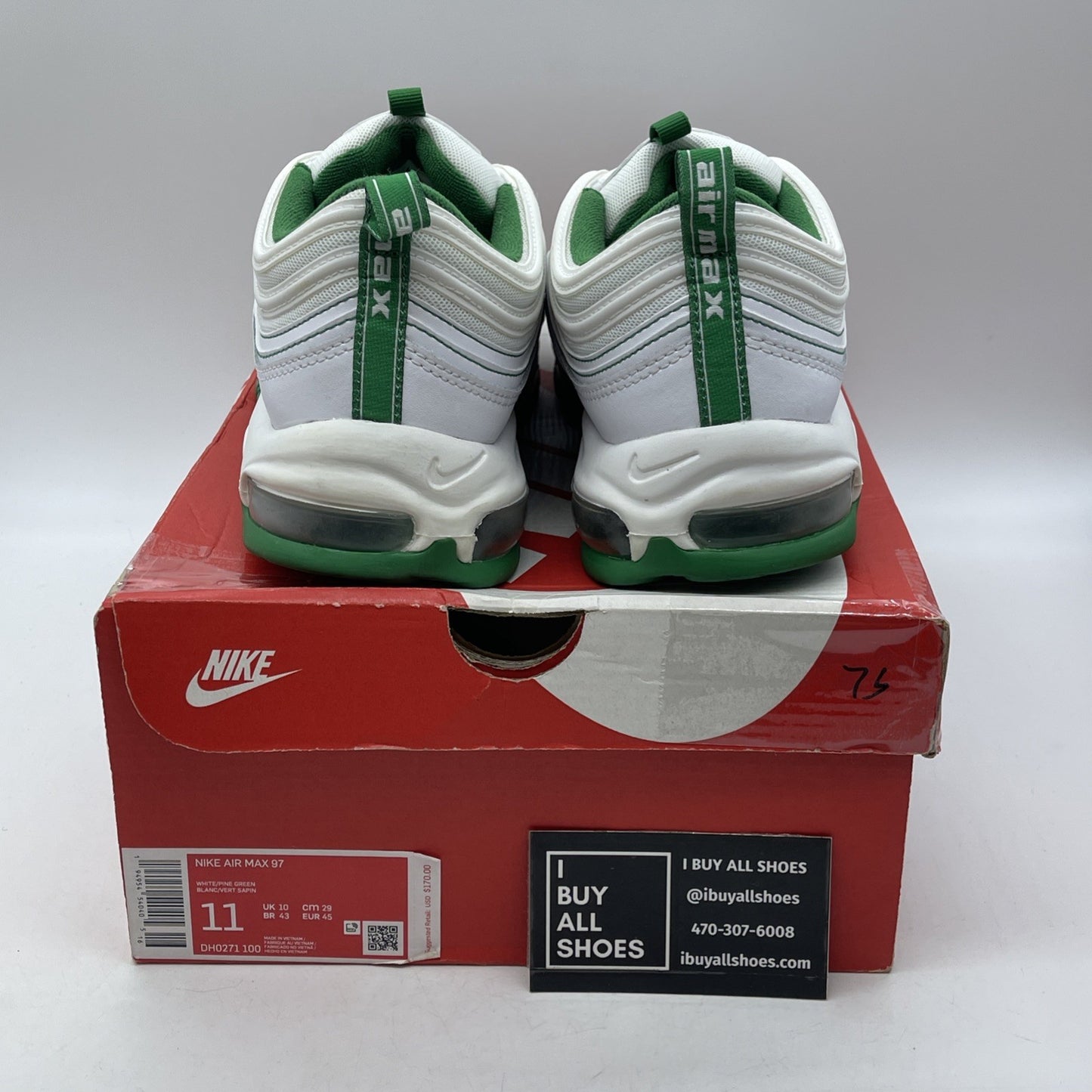 Size 11 - Nike Air Max 97 Pine Green White Suede Leather (DH0271-100)
