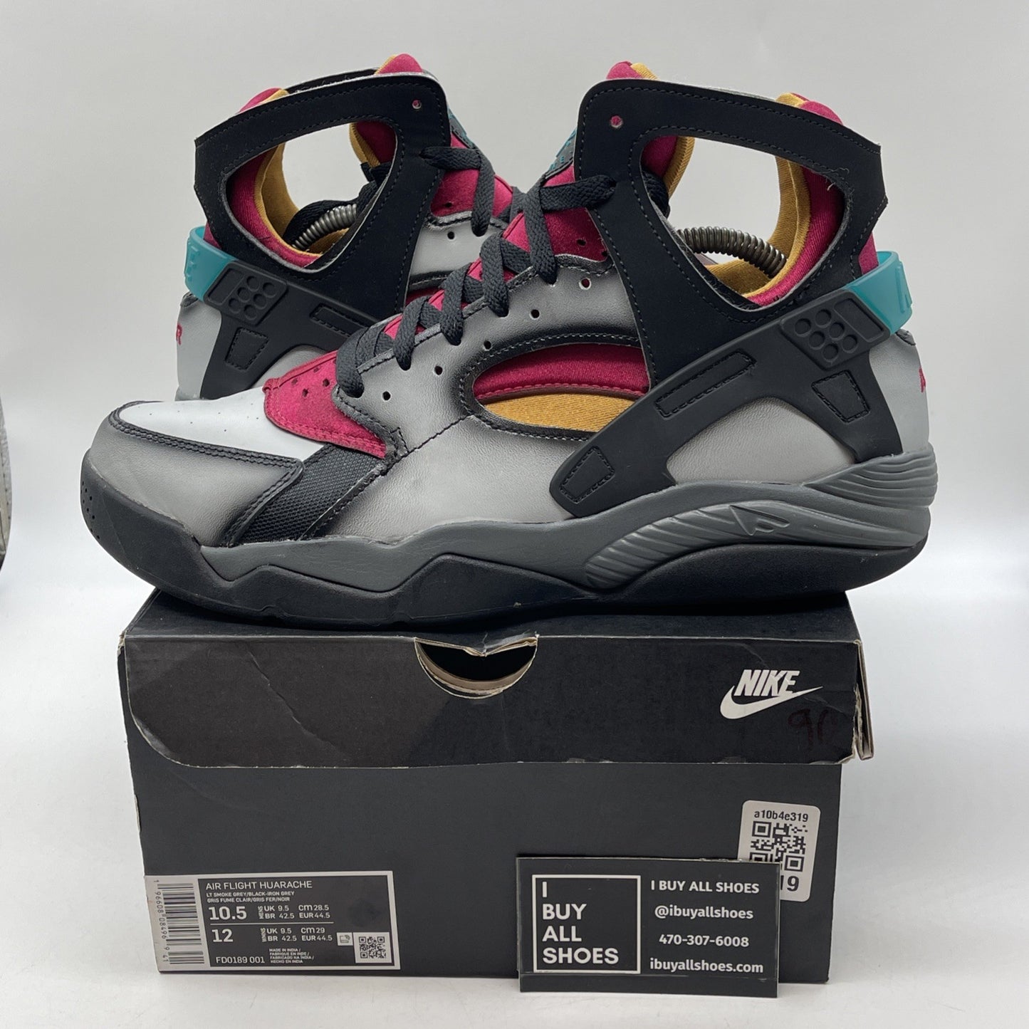 Size 10.5- Nike Air Flight Huarache Airbrush Bordeaux Suede Leather (FD0189-001)