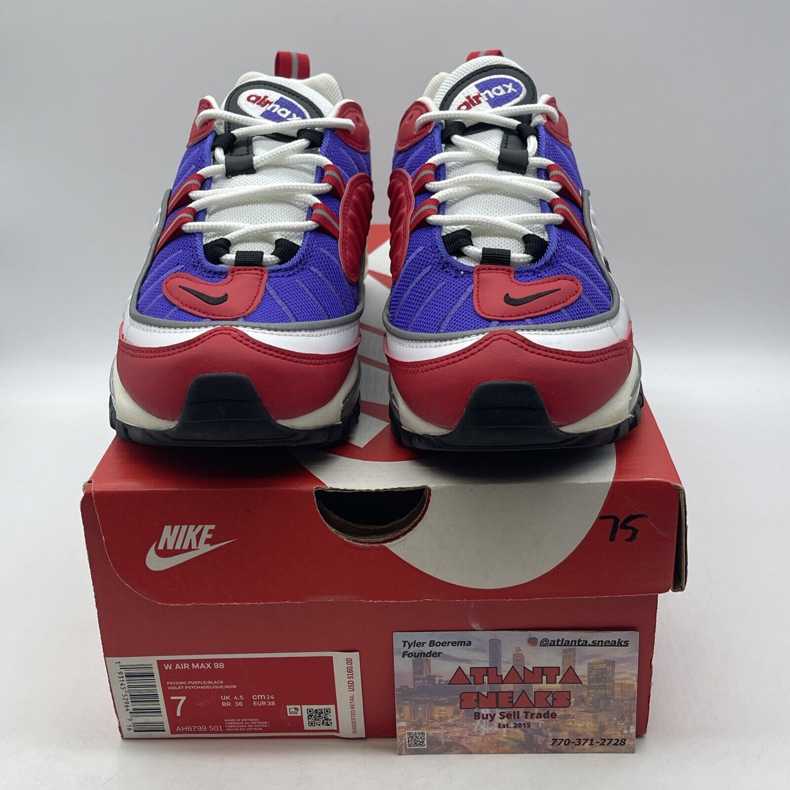 Size 7W - Nike Air Max 98 Raptors Alternative Purple White Red (AH6799-501)