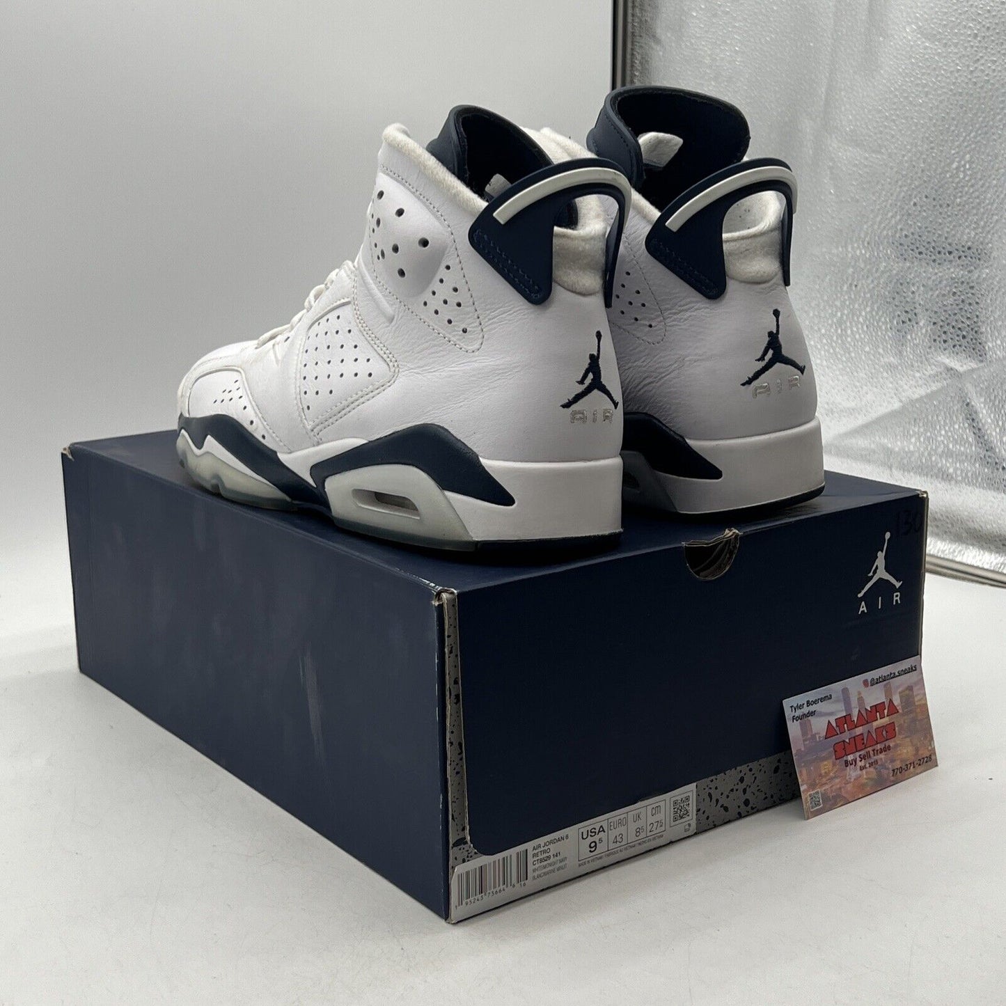 Size 9.5 - Jordan 6 Retro Midnight Navy White Leather (CT8529-141)