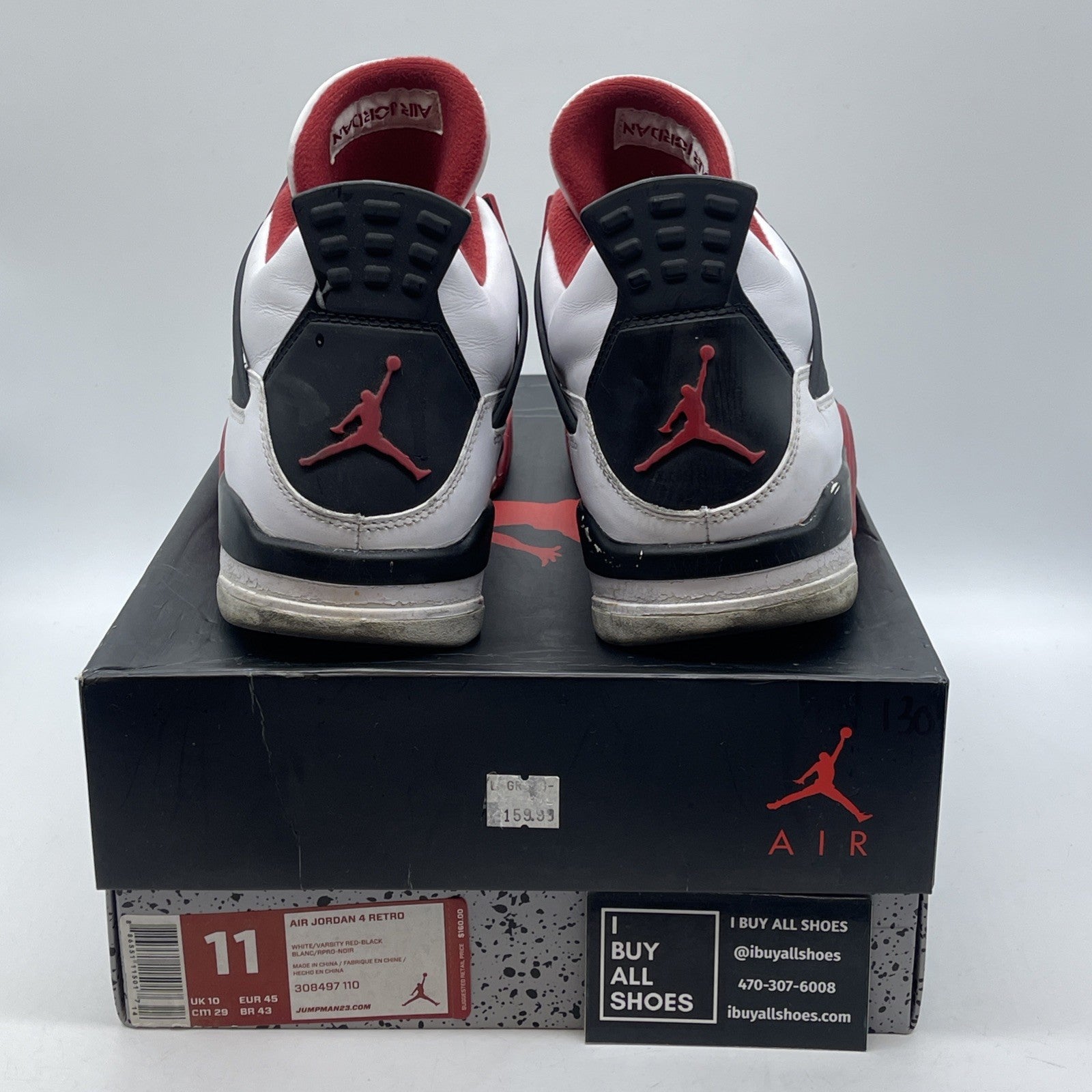Size 11 - Jordan 4 Retro Fire Red 2012 White Black Leather (308497-110)