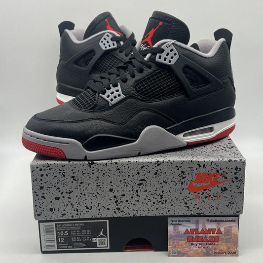 Size 10.5 - Air Jordan 4 Retro Bred Reimagined Black Red Grey Leather FV5029-006